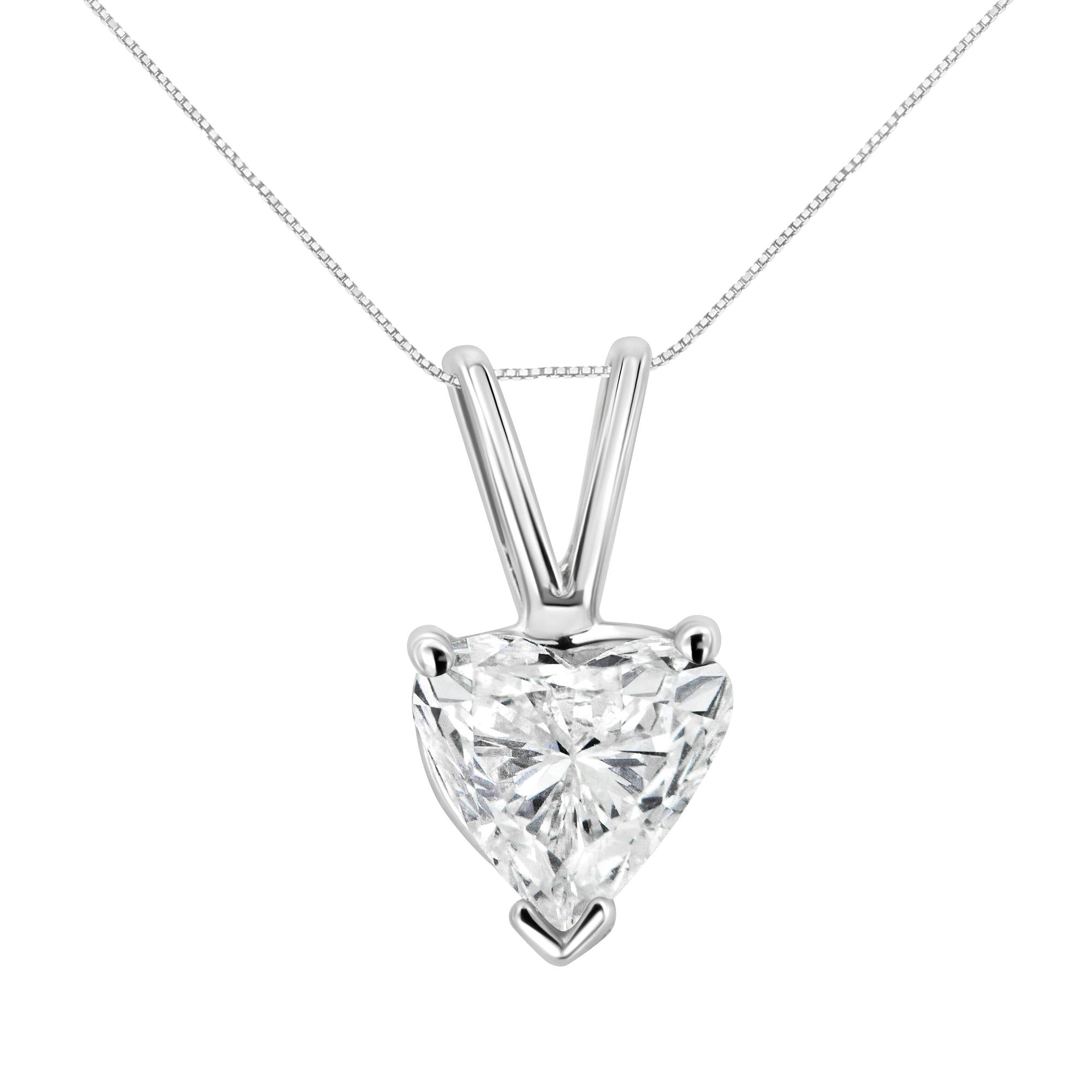 14K White Gold 3-Prong Set Heart Shaped Solitaire Lab Grown Diamond 18" Pendant Necklace (F-G Color, VS2-SI1 Clarity) - Friggin Jewelry