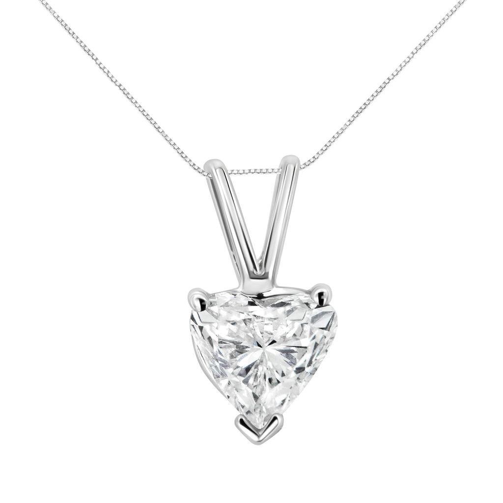 14K White Gold 3-Prong Set Heart Shaped Solitaire Lab Grown Diamond 18" Pendant Necklace (F-G Color, VS2-SI1 Clarity) - Friggin Jewelry