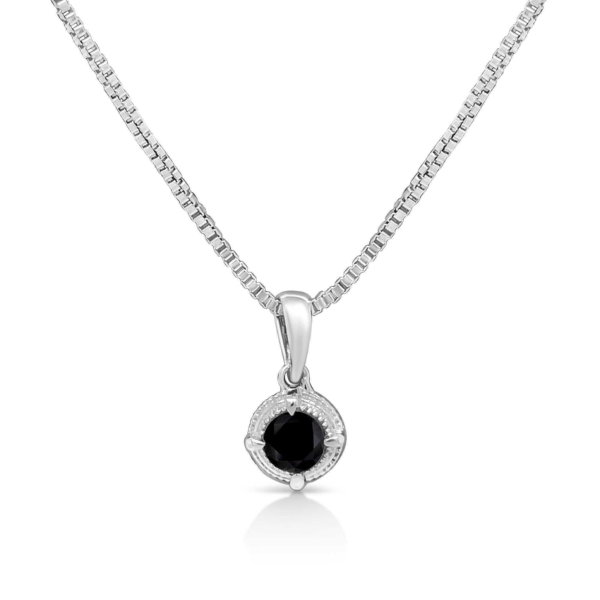 .925 Sterling Silver Treated Color Diamond Solitaire 18" Milgrain Pendant Necklace - Friggin Jewelry
