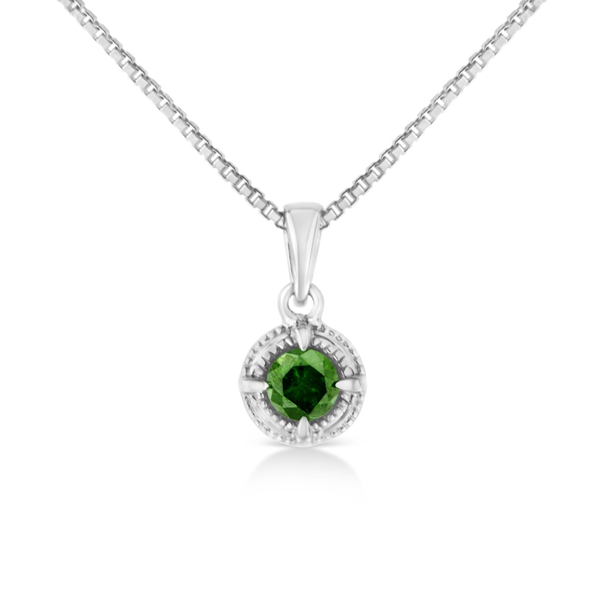 .925 Sterling Silver Treated Color Diamond Solitaire 18" Milgrain Pendant Necklace - Friggin Jewelry
