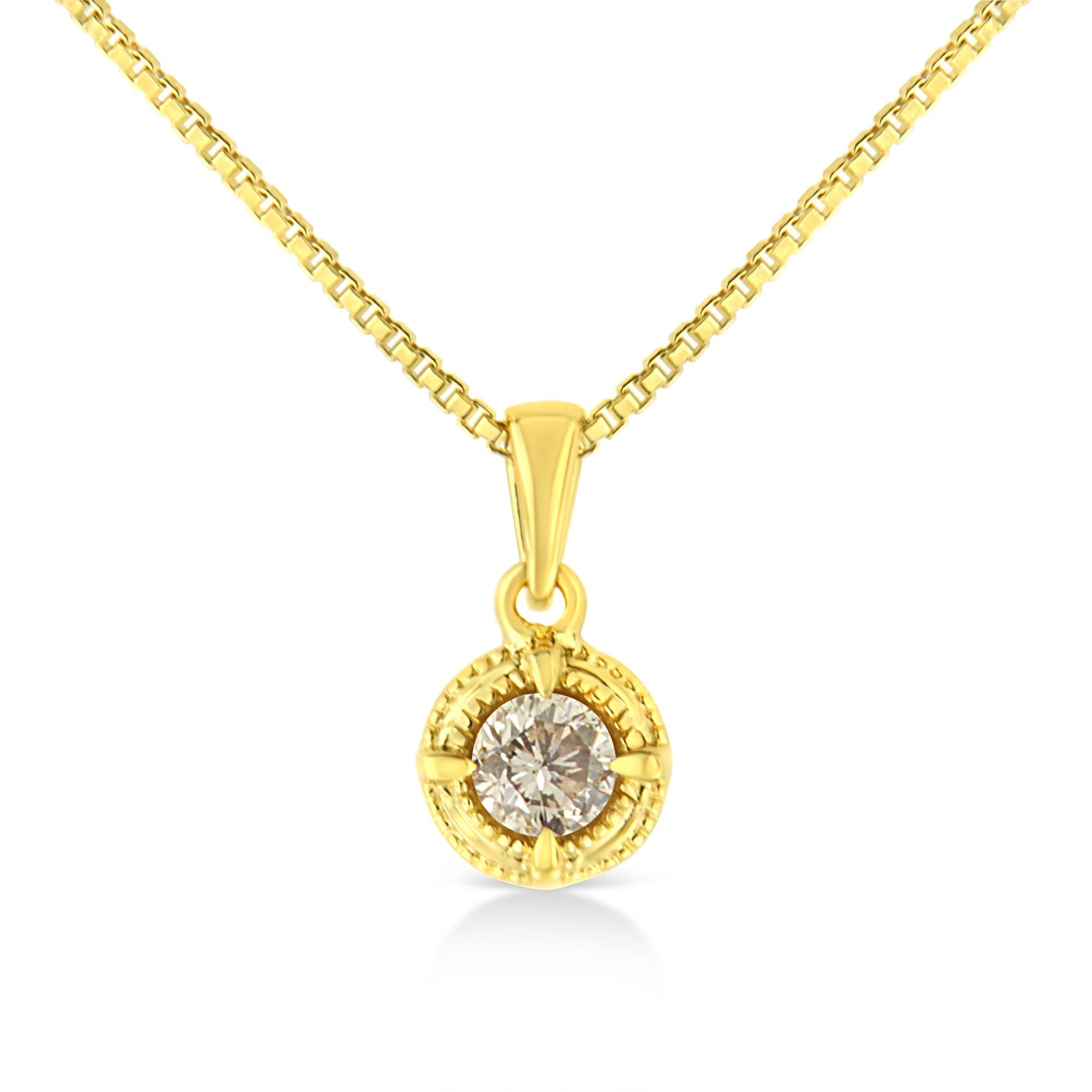 14K Yellow Gold Plated .925 Sterling Silver Brilliant Round Cut Diamond Solitaire Milgrain 18" Pendant Necklace - Friggin Jewelry