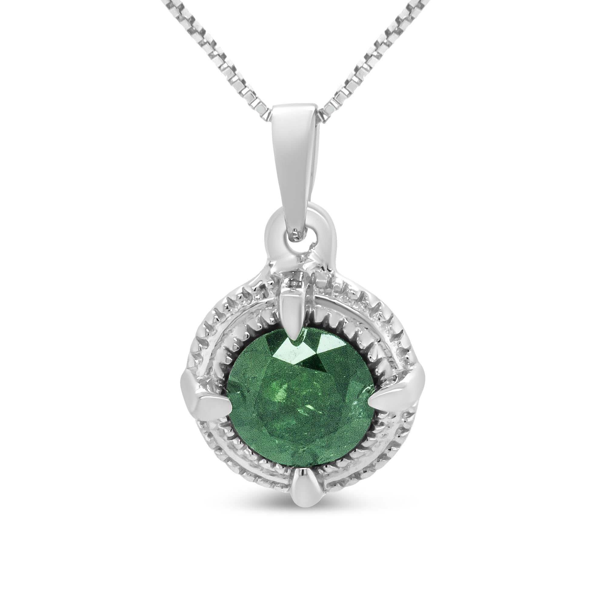 .925 Sterling Silver Treated Color Diamond Solitaire 18" Milgrain Pendant Necklace - Friggin Jewelry