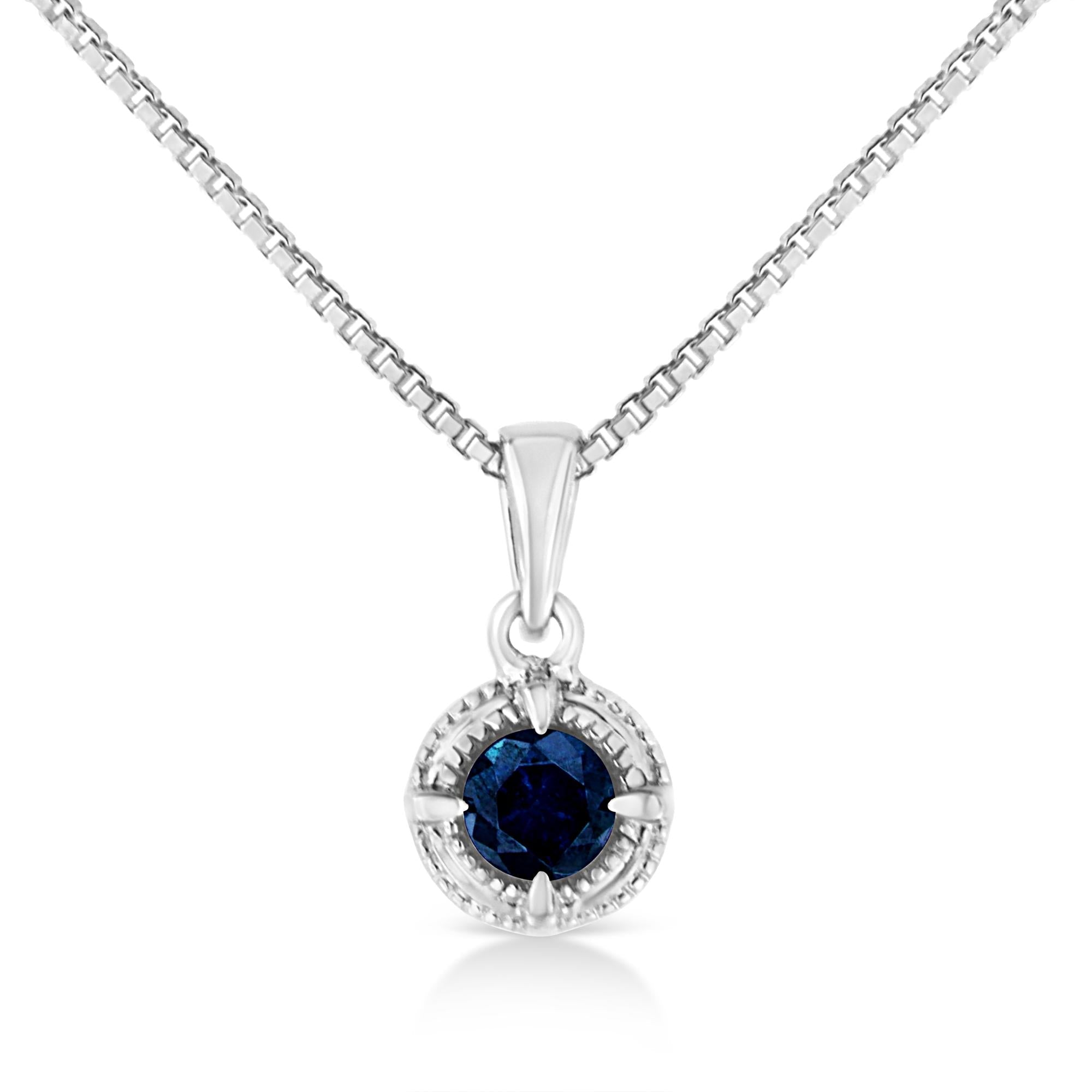 .925 Sterling Silver Treated Color Diamond Solitaire 18" Milgrain Pendant Necklace - Friggin Jewelry