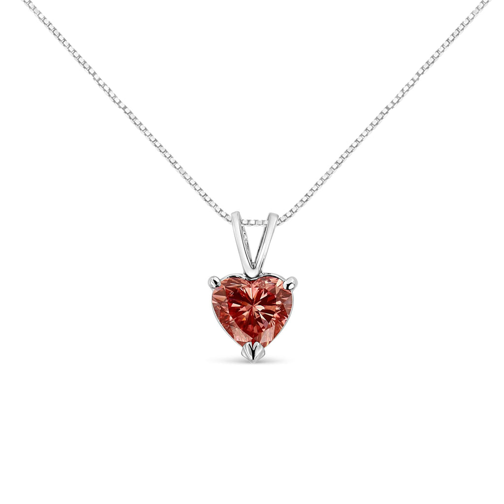 14K White Gold Martini-Set 1.00 Cttw Lab Grown Pink Heart Diamond Solitaire 18" Pendant Necklace (Pink Color, VS2-SI1 Clarity) - Friggin Jewelry