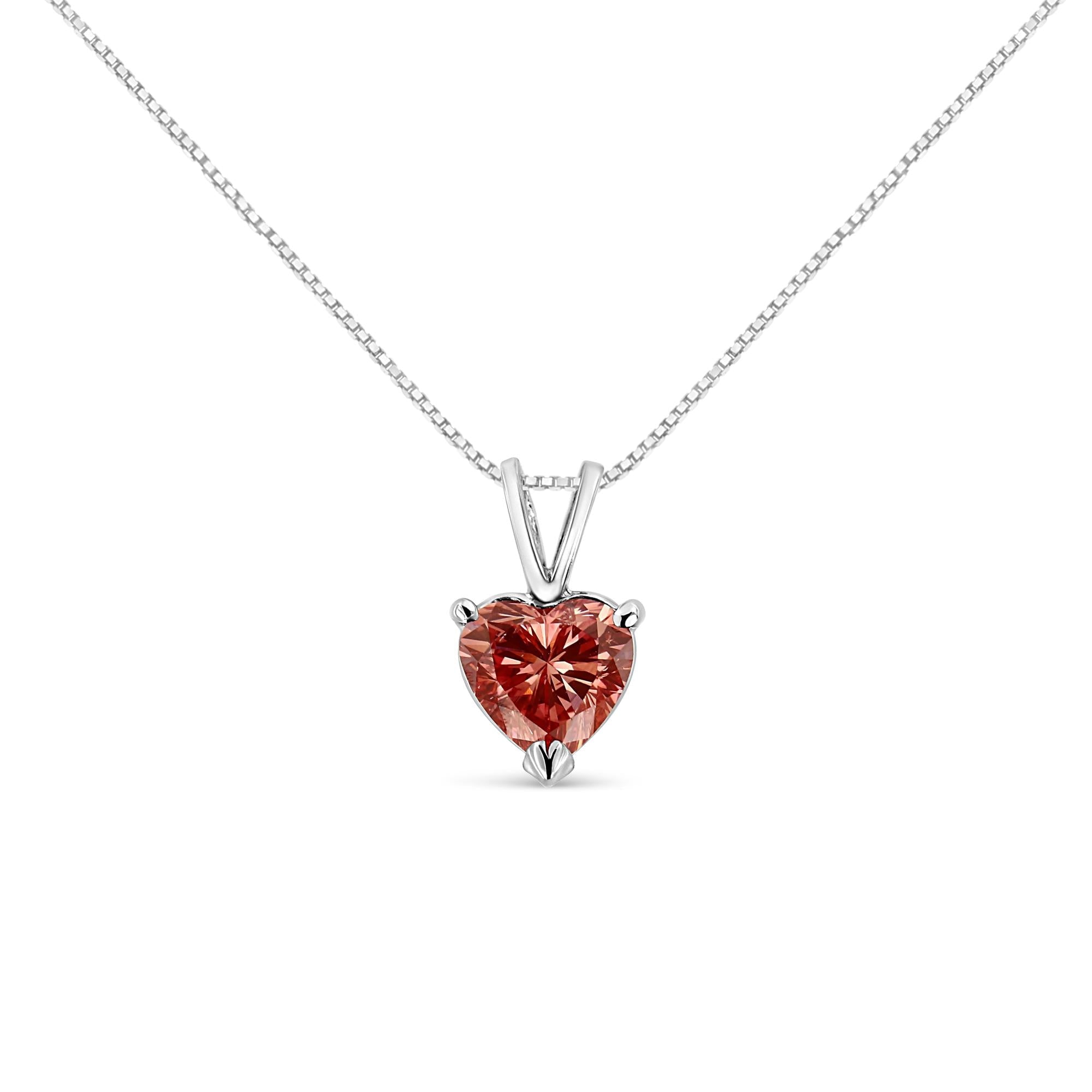 14K White Gold Martini-Set 1.00 Cttw Lab Grown Pink Heart Diamond Solitaire 18" Pendant Necklace (Pink Color, VS2-SI1 Clarity) - Friggin Jewelry