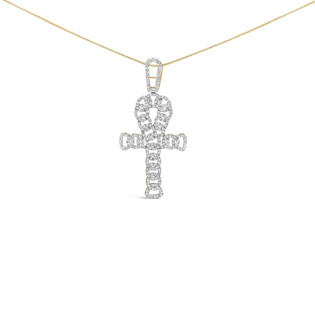 10K Yellow Gold 1.00 Cttw Ankh Cross Pendant (H-I Color, SI1-SI2 Clarity) -18" Inches - Friggin Jewelry
