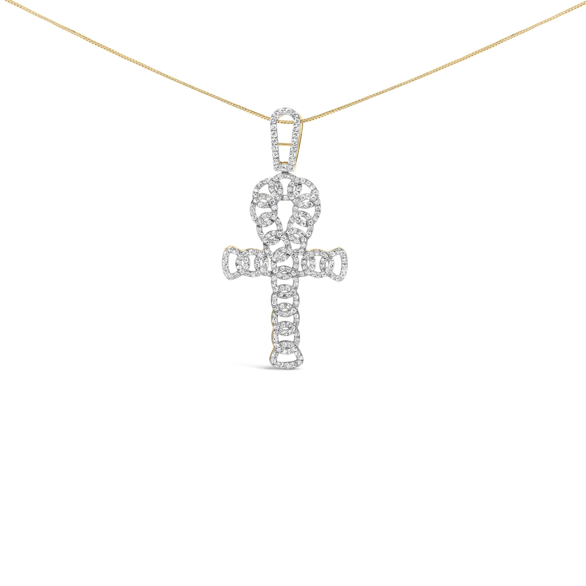 10K Yellow Gold 1.00 Cttw Ankh Cross Pendant (H-I Color, SI1-SI2 Clarity) -18" Inches - Friggin Jewelry