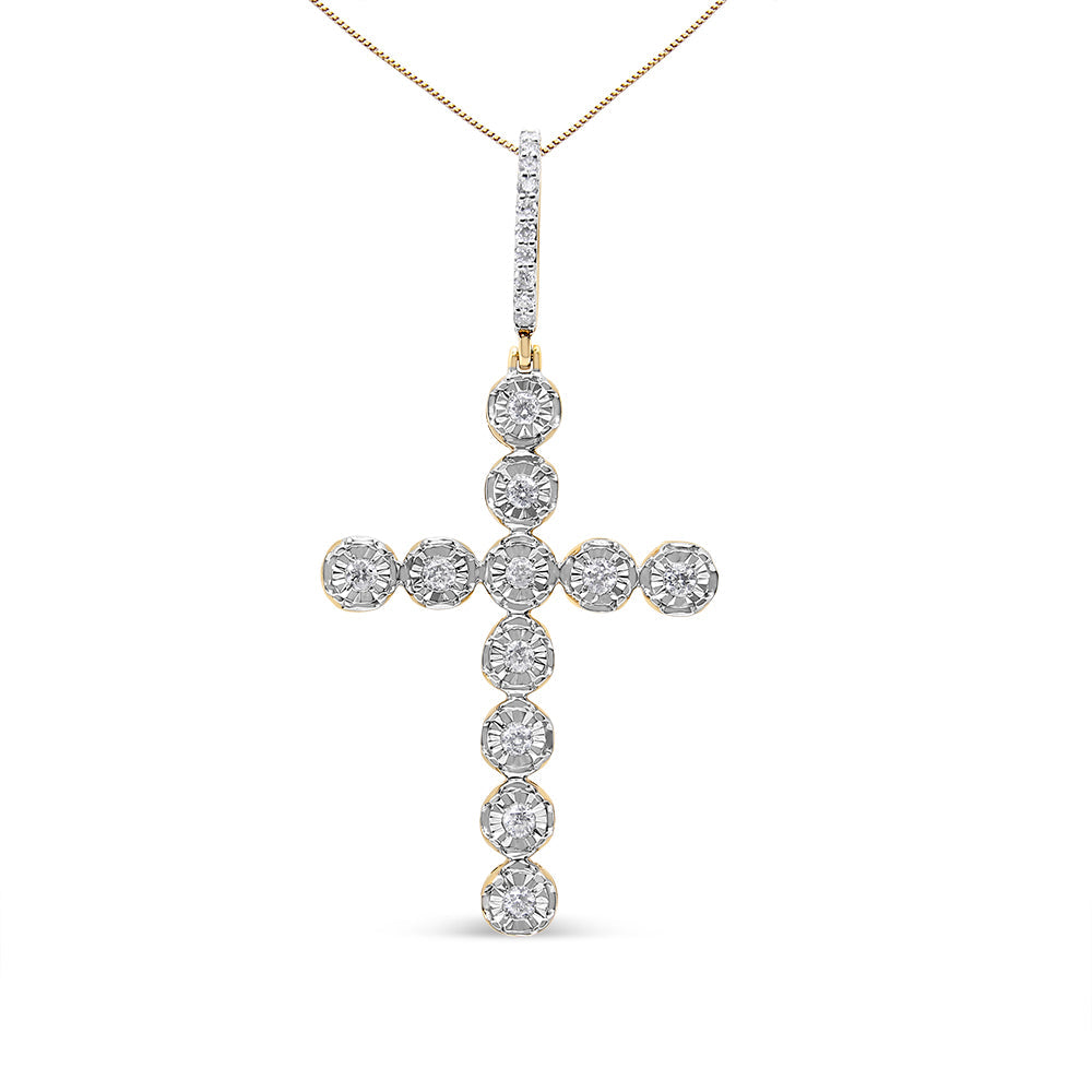 10K Yellow Gold 5/8 Cttw Miracle Set Round Diamond Circle Link Cross Pendant Necklace for Men (H-I Color, SI1-SI2 Clarity) - Chain Note Included - Friggin Jewelry