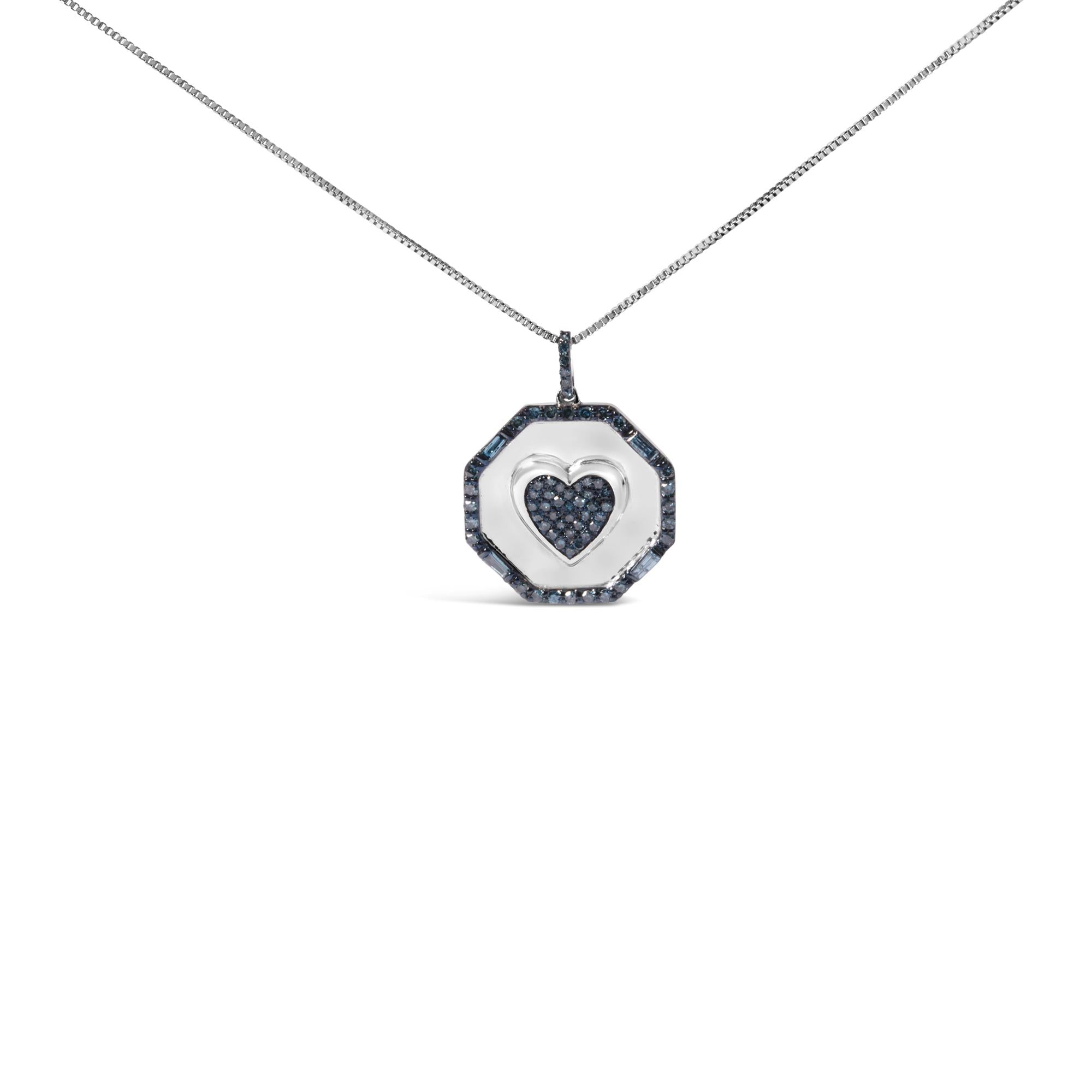 Collana con ciondolo a forma di cuore e diamante blu da 5/8 ct in argento sterling 925, lunghezza 18 pollici (colore blu, purezza I2-I3) - Friggin Jewelry