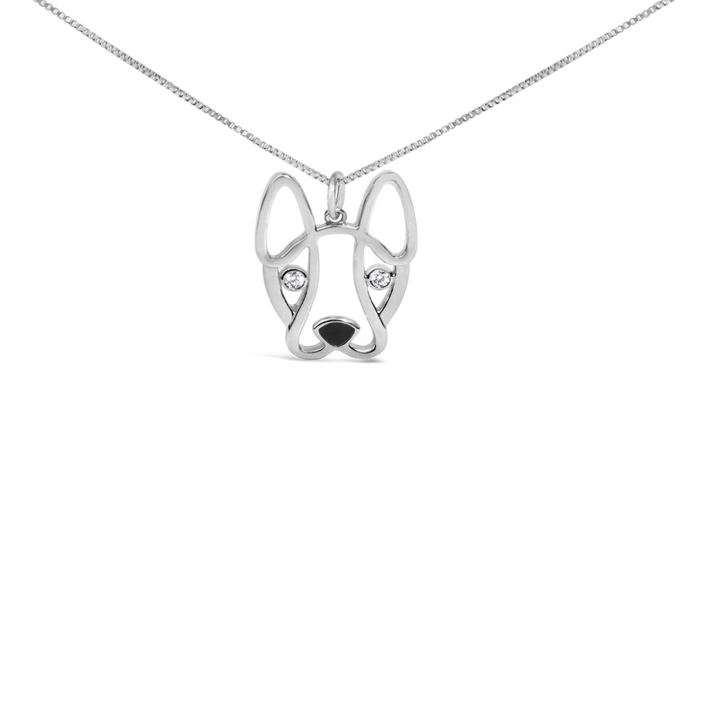 .925 Sterling Silver Diamond Accent and Black Enamel French Bullldog 18" Inch Pendant Necklace inch (I-J Color, I2-I3 Clarity) - Friggin Jewelry