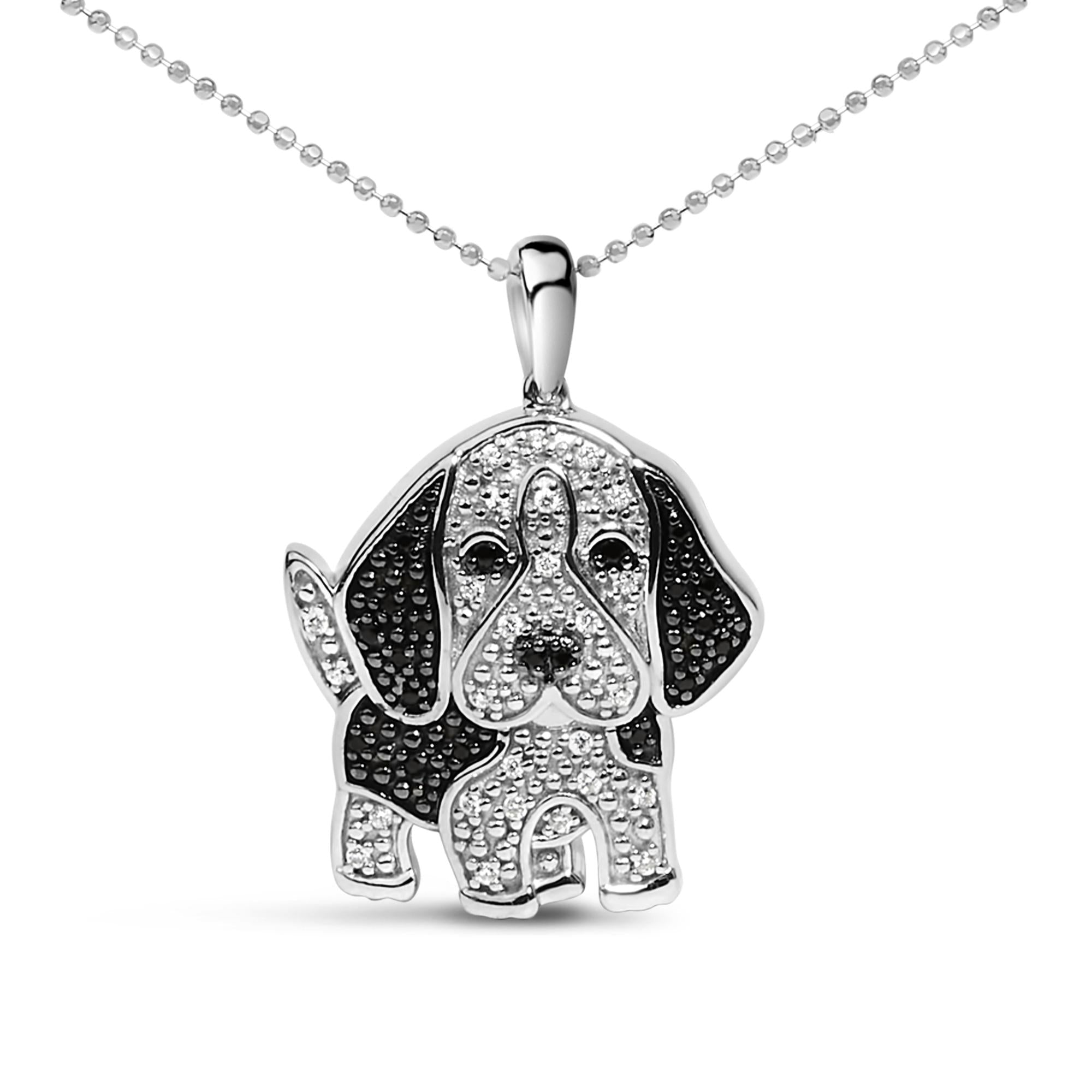 .925 Sterling Silver 1/4 cttw White and Black Diamond Dog Pendant Necklace 18 inch (I-J Color, I2-I3 Clarity) - Friggin Jewelry