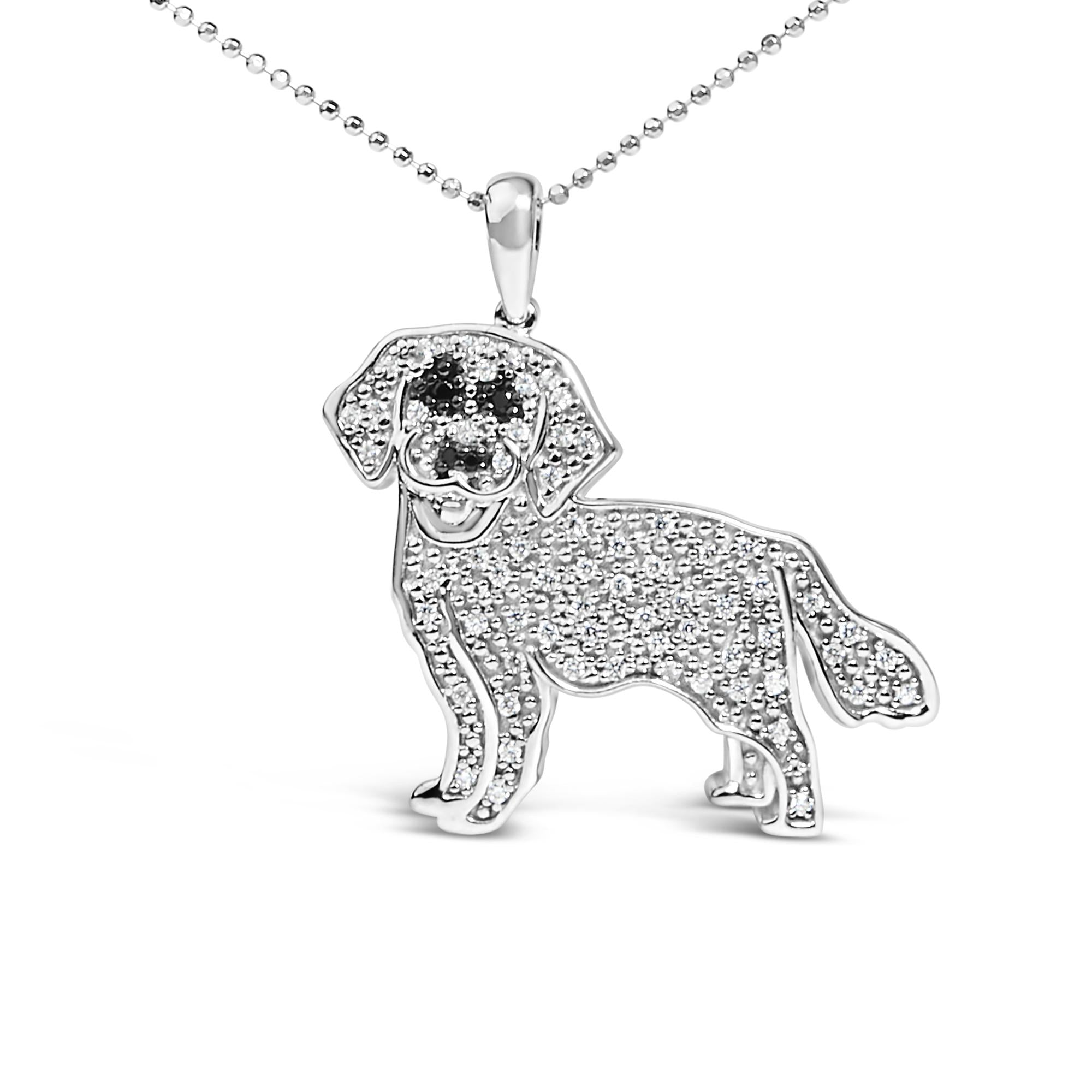 .925 Sterling Silver 1/3 Cttw White and Black Diamond  Labrador Retriever Dog Pendant Necklace (I-J Color, I2-I3 Clarity) - 18" Inches - Friggin Jewelry