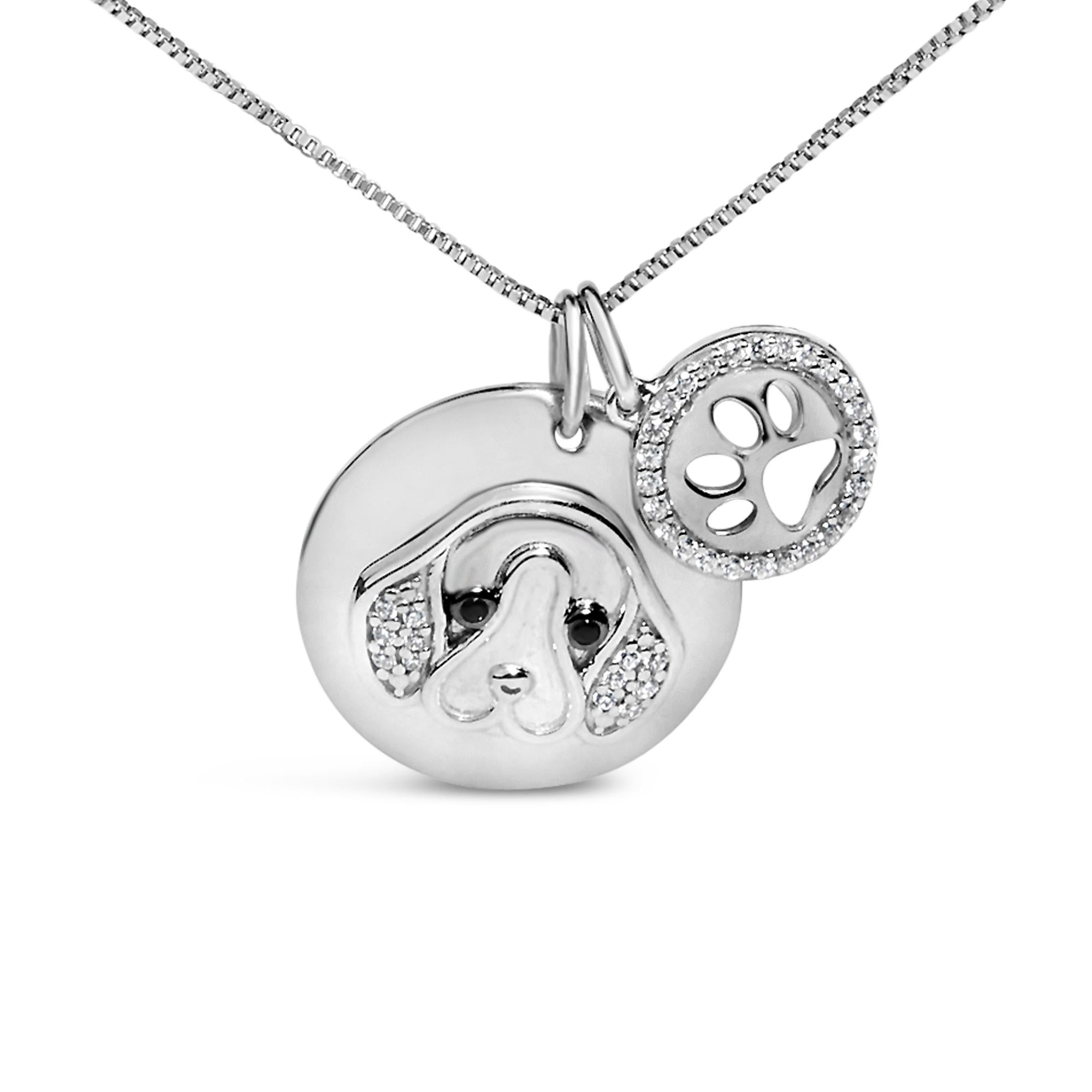 Collar con medallón y dije de perro beagle de 1/5 ct en plata de ley 925 con diamantes blancos y negros de 18" (color IJ, claridad I2-I3) - Friggin Jewelry
