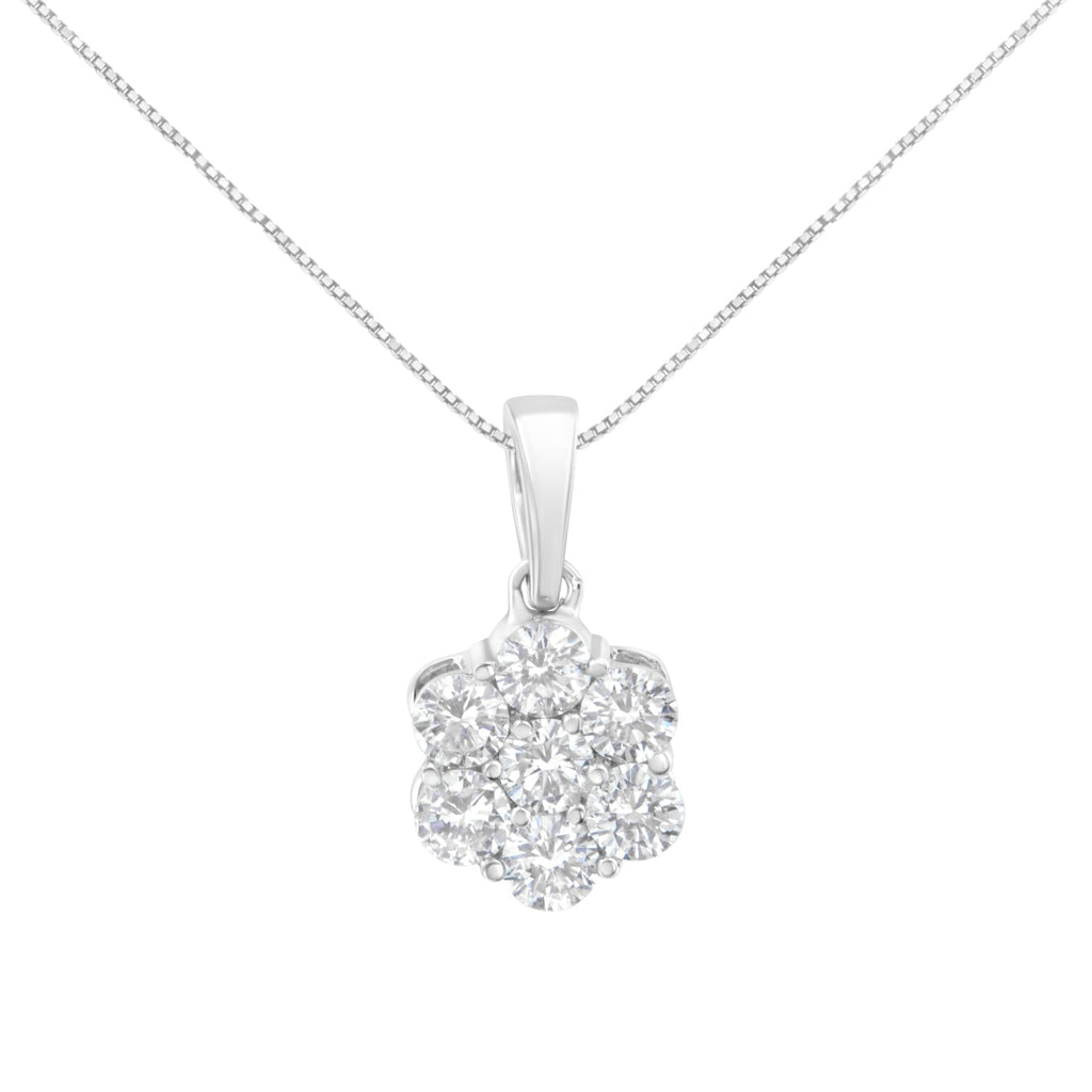 Collana con ciondolo a forma di fiore da 18" in oro bianco 14 carati con 7 diamanti taglio brillante da 1 cttw (colore FG, purezza VS1-VS2) - Friggin Jewelry