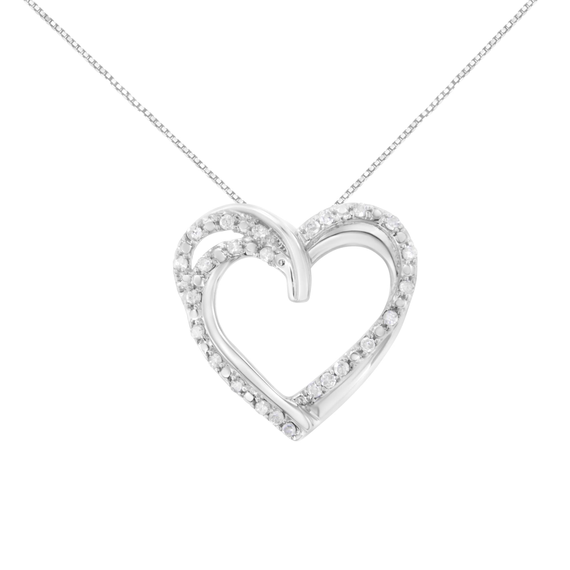.925 Sterling Silver 1/4 cttw Prong Set Round-Cut Diamond Woven Double Heart 18" Pendant Necklace (I-J Color, I2-I3 Clarity) - Friggin Jewelry