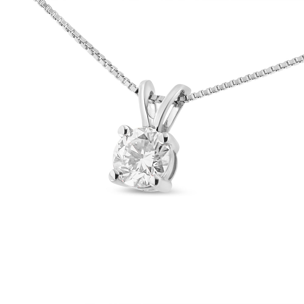 14K White Gold 1/4 Cttw Round Brilliant Cut Lab Grown Diamond 4-Prong Solitaire Pendant Necklace - Friggin Jewelry