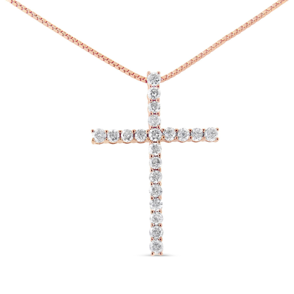 .925 Sterling Silver 1.0 Cttw Champagne Diamond Gold Cross Pendant Necklace for Women (Champagne Color, I1-I2 Clarity)- 18 inch - Friggin Jewelry