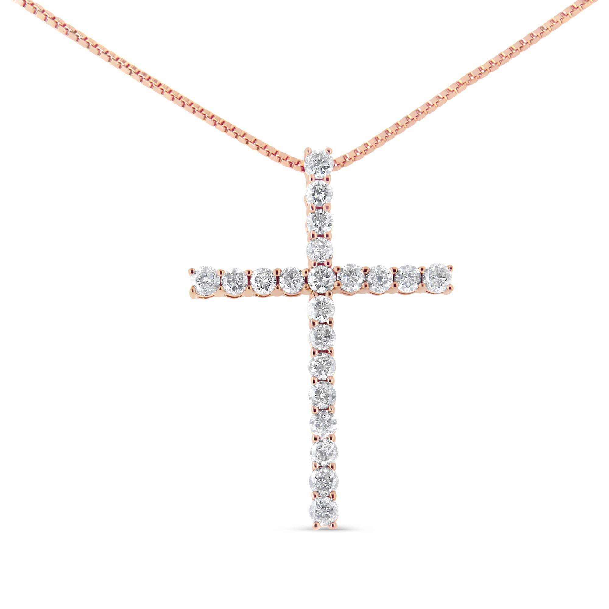 .925 Sterling Silver 1.0 Cttw Champagne Diamond Gold Cross Pendant Necklace for Women (Champagne Color, I1-I2 Clarity)- 18 inch - Friggin Jewelry
