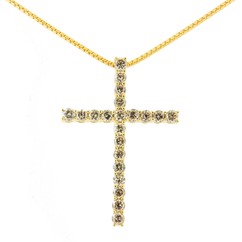 .925 Sterling Silver 1.0 Cttw Champagne Diamond Gold Cross Pendant Necklace for Women (Champagne Color, I1-I2 Clarity)- 18 inch - Friggin Jewelry