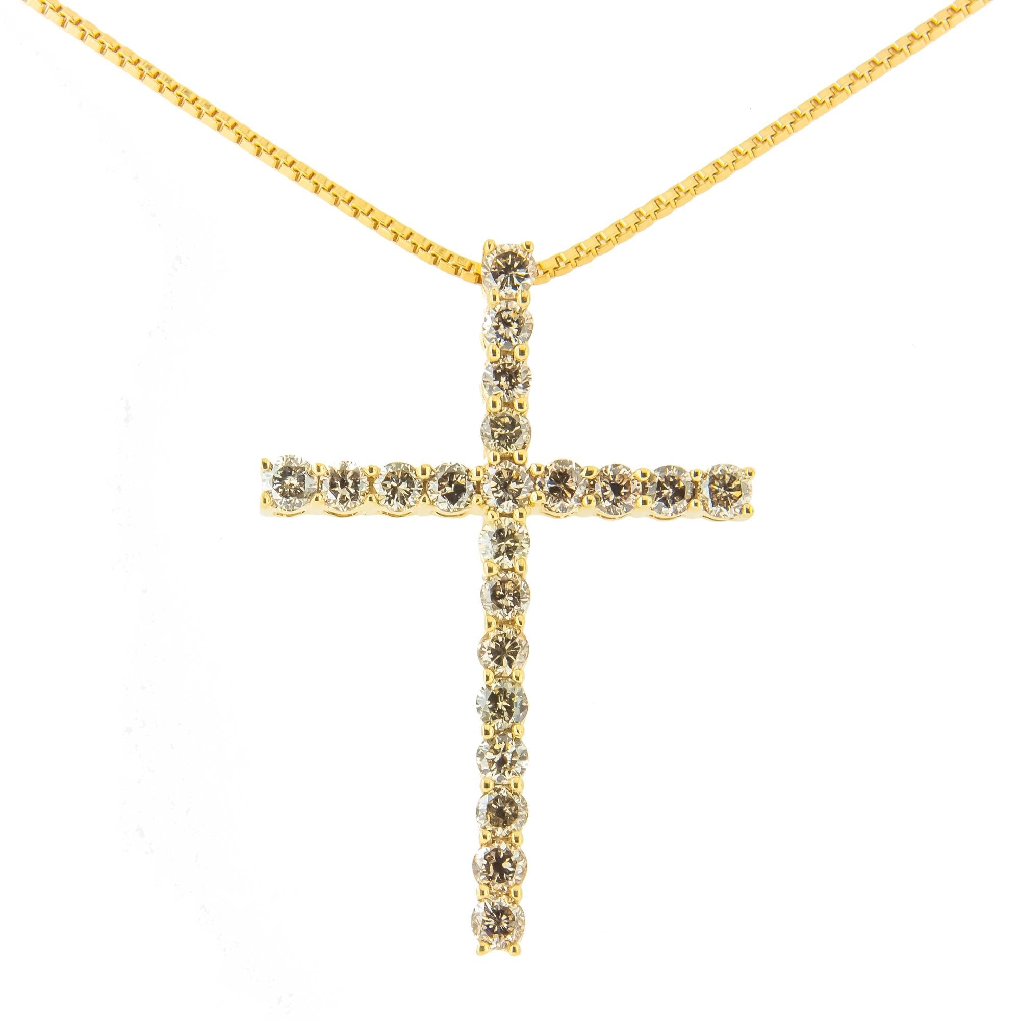 .925 Sterling Silver 1.0 Cttw Champagne Diamond Gold Cross Pendant Necklace for Women (Champagne Color, I1-I2 Clarity)- 18 inch - Friggin Jewelry