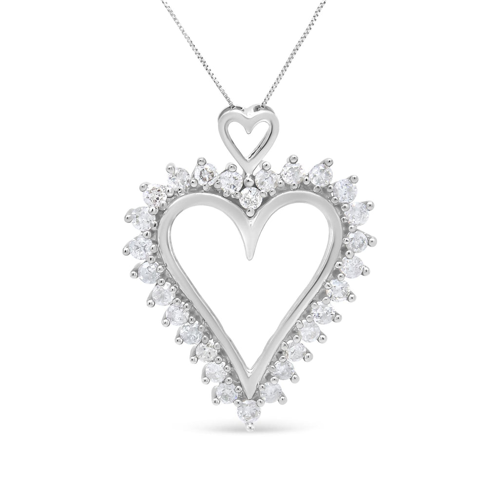 .925 Sterling Silver 1 3/4 Cttw Round Diamond Lined Open Heart Pendant 18" Necklace (I-J Color, I2-I3 Clarity) - Friggin Jewelry