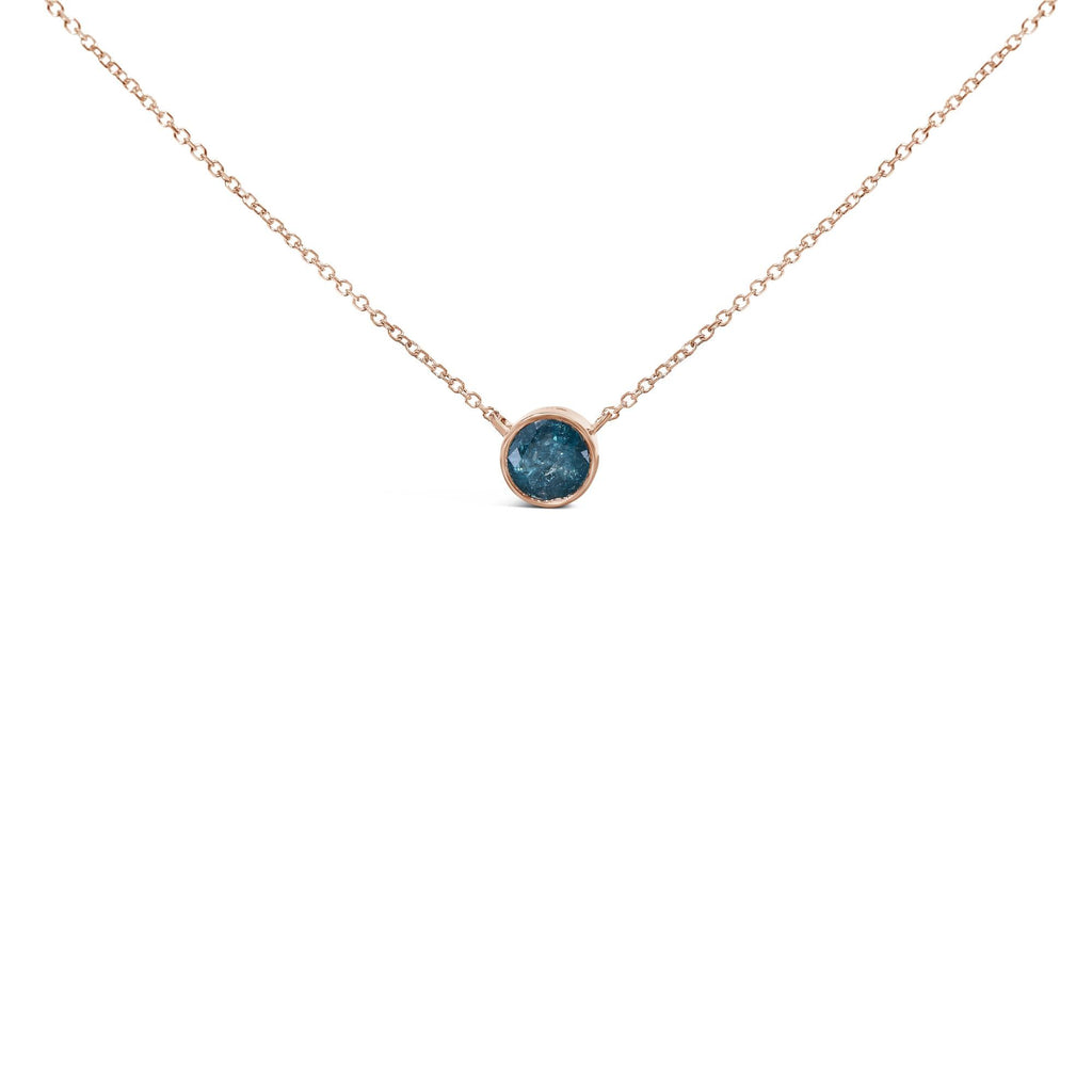 Collana con ciondolo solitario in oro rosa 14 carati con diamanti blu incastonati a castone da 2,0 ct - 18" pollici - Friggin Jewelry