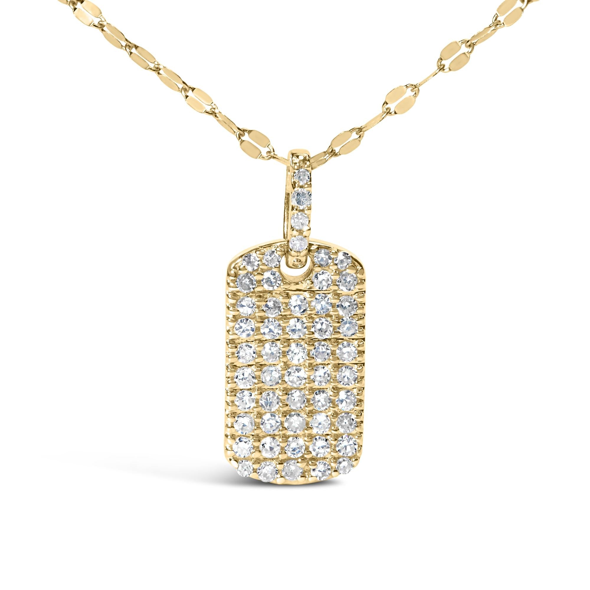 18K Yellow Gold Plated.925 Sterling Silver 1/3 Cttw Diamond Studded Dog Tag 18" Pendant Necklace (I-J Color, I2-I3 Clarity) - Friggin Jewelry