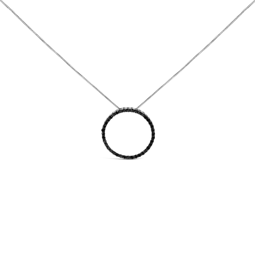 .925 Sterling Silver Black Diamond Open Hoop Circle 18" Pendant Necklace (Black Color, I2-I3 Clarity) - Friggin Jewelry