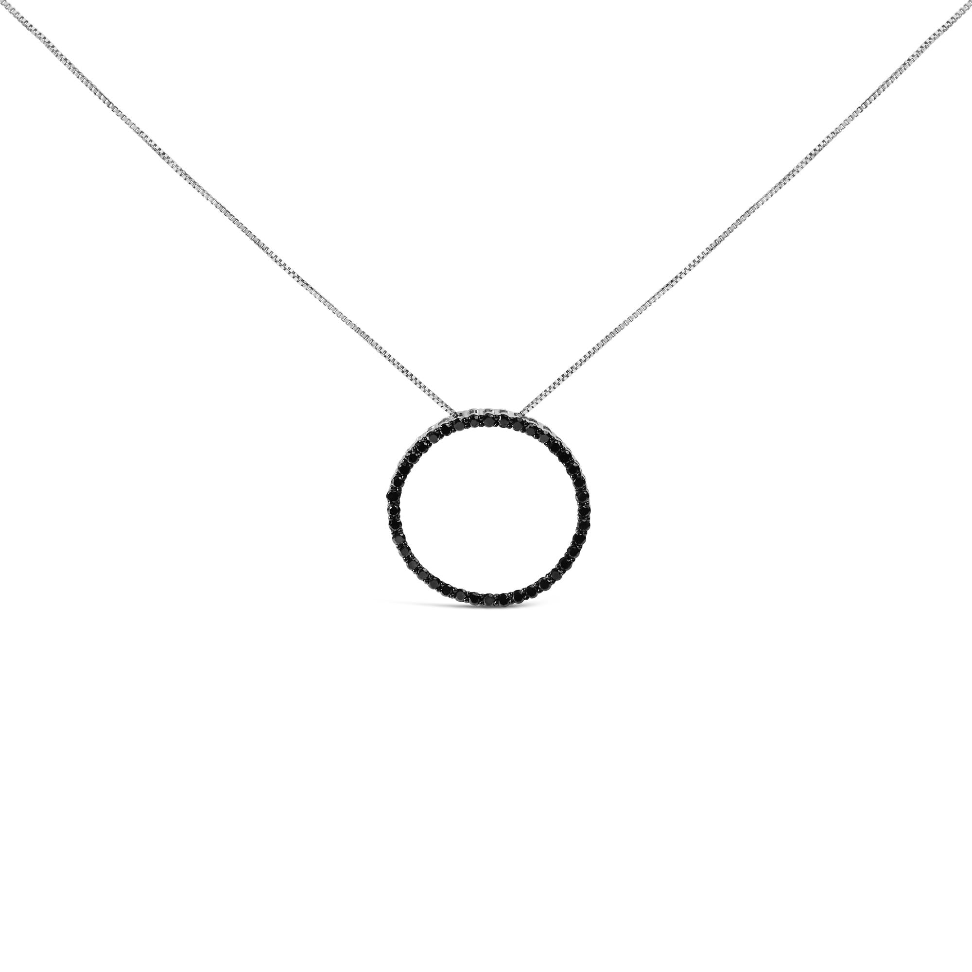 .925 Sterling Silver Black Diamond Open Hoop Circle 18" Pendant Necklace (Black Color, I2-I3 Clarity) - Friggin Jewelry