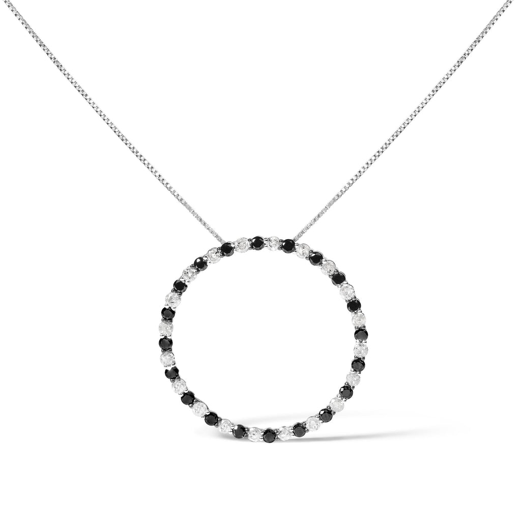 Collar con colgante circular de aro abierto con diamantes blancos y negros alternados de 2,0 quilates en plata de ley 925 (color HI, claridad I2-I3) - 45,7 cm - Friggin Jewelry