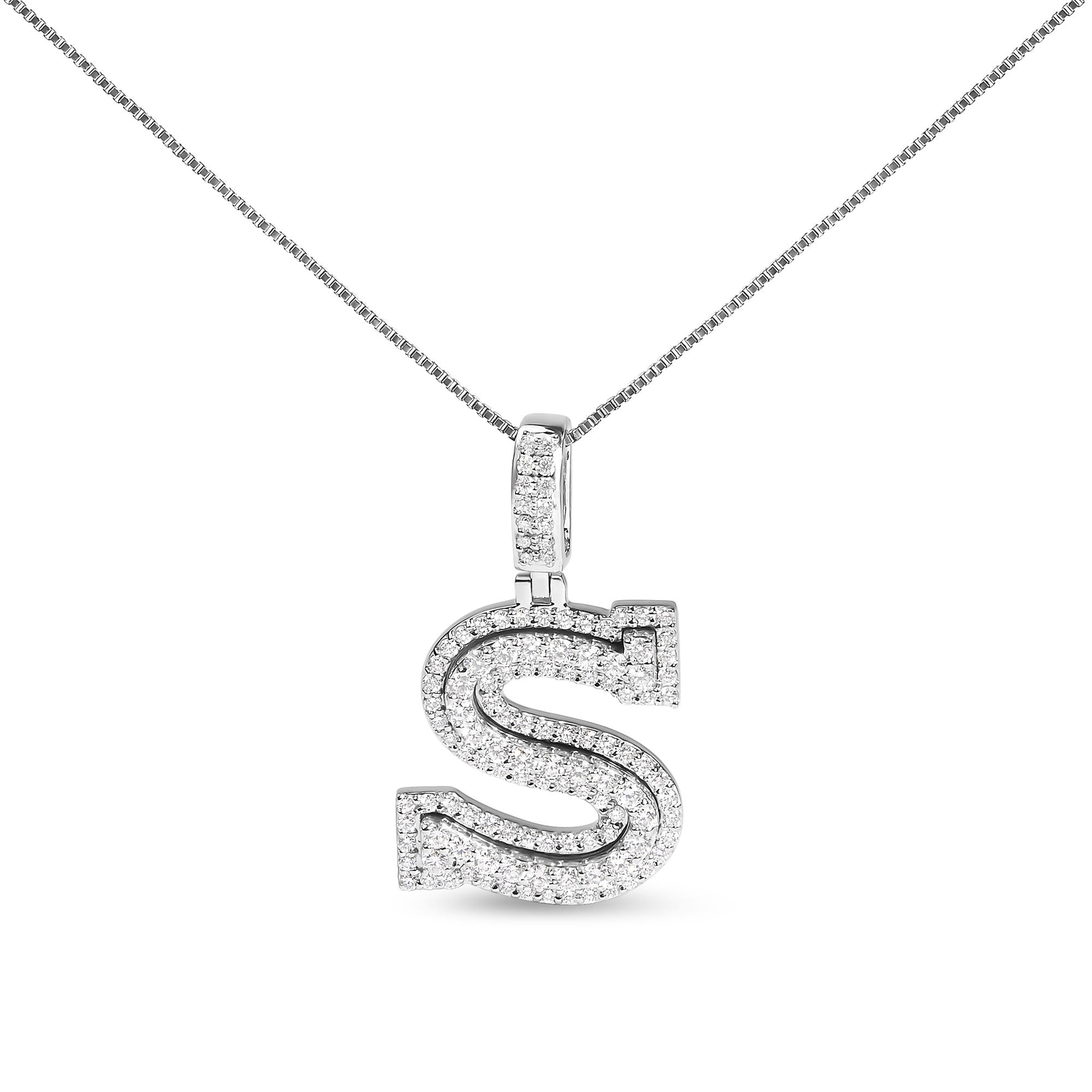 .925 Sterling Silver 1 1/10 Cttw Round Lab-Grown Diamond "S" Pendant Necklace - 18" - Friggin Jewelry