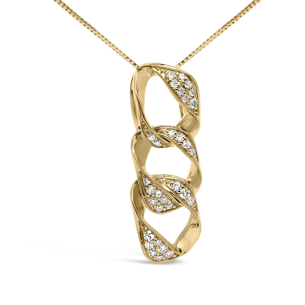 Collana con pendente a cerchio triplo asimmetrico intrecciato da 18" in argento sterling 925 placcato oro giallo 14K con diamanti da 1/6 ct (colore HI, purezza I1-I2) - Friggin Jewelry