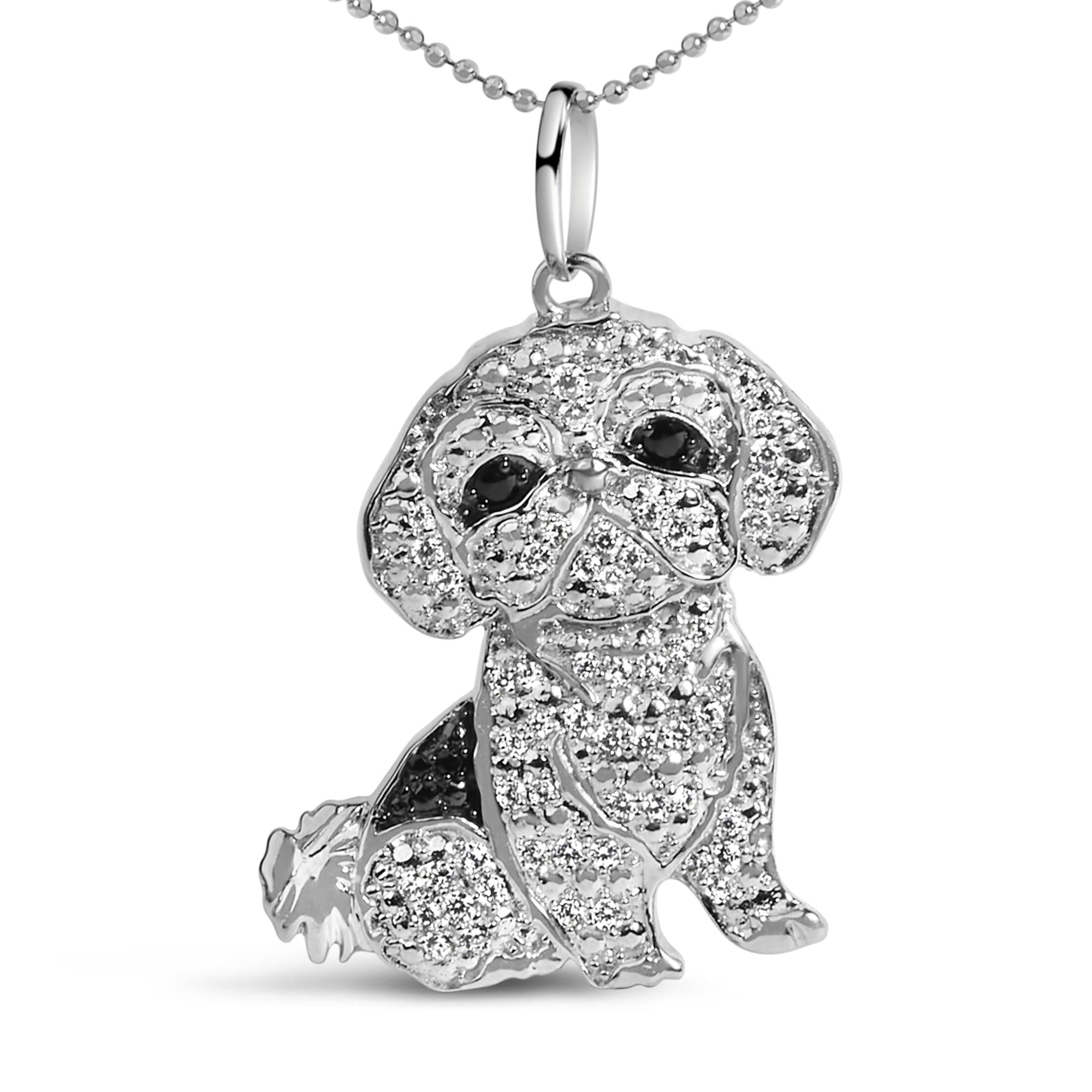 .925 Sterling Silver 1/2 Cttw White and Black Diamond Shih Tzu Dog 18" Pendant Necklace (I-J Color, I2-I3 Clarity) - Friggin Jewelry