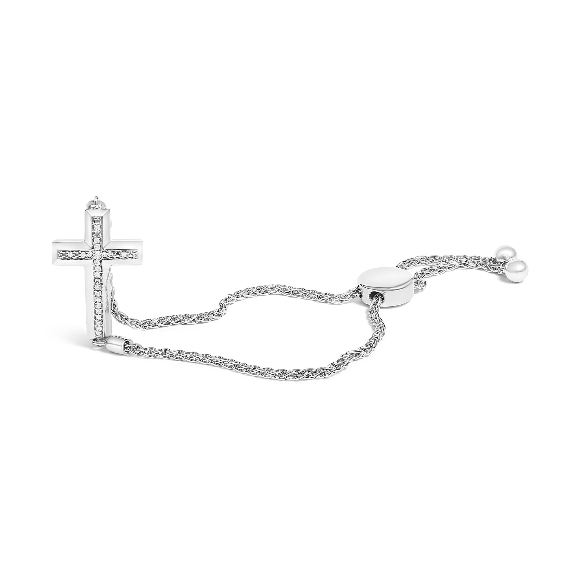 Pulsera bolo cruzada con detalles de diamantes en plata de ley 925 (color IJ, claridad I1-I2) - 18 cm - Friggin Jewelry