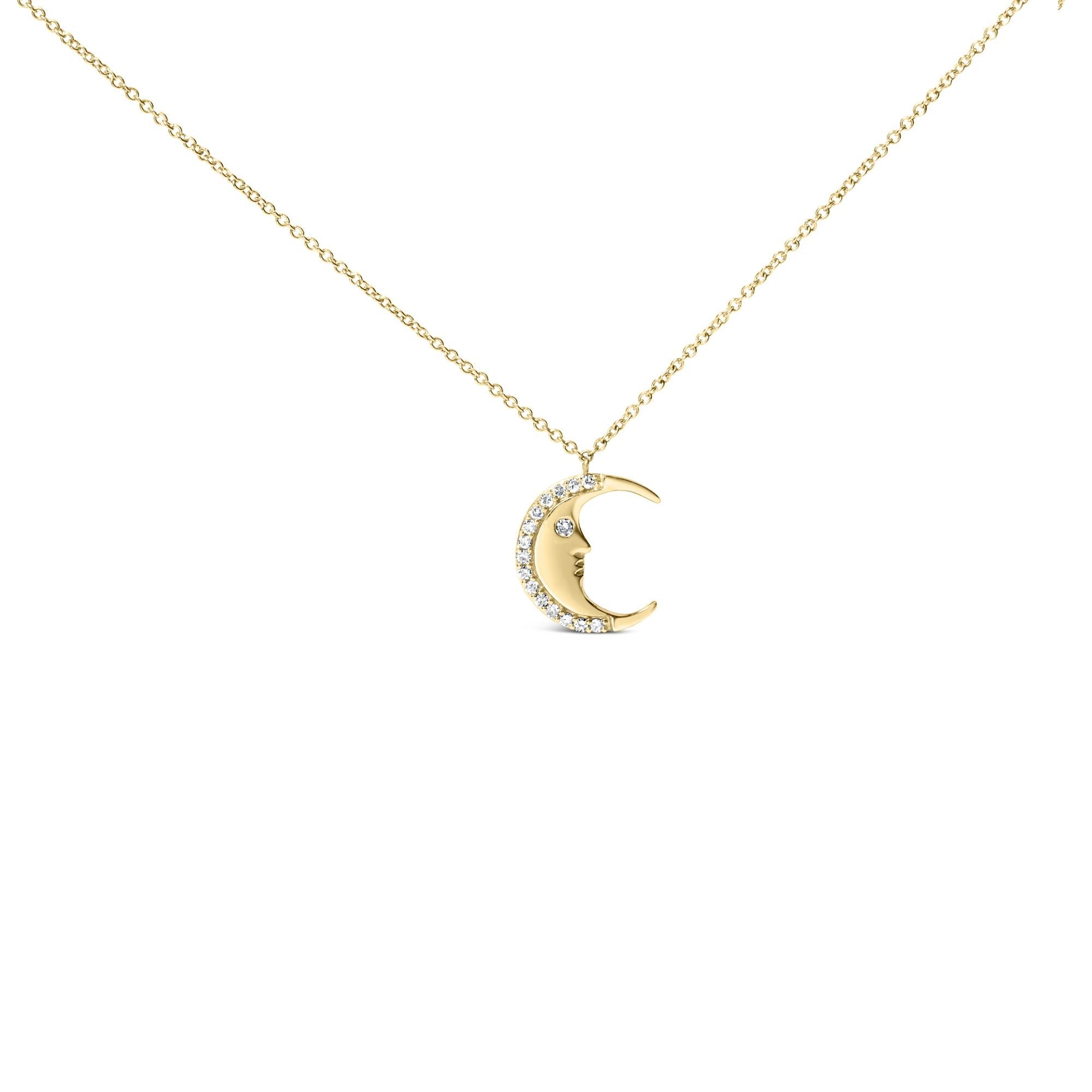 14K Yellow Gold 1/10 Cttw Diamond Crescent Man on the Moon 18" Pendant Necklace (H-I Color, SI1-SI2 Clarity) - Friggin Jewelry