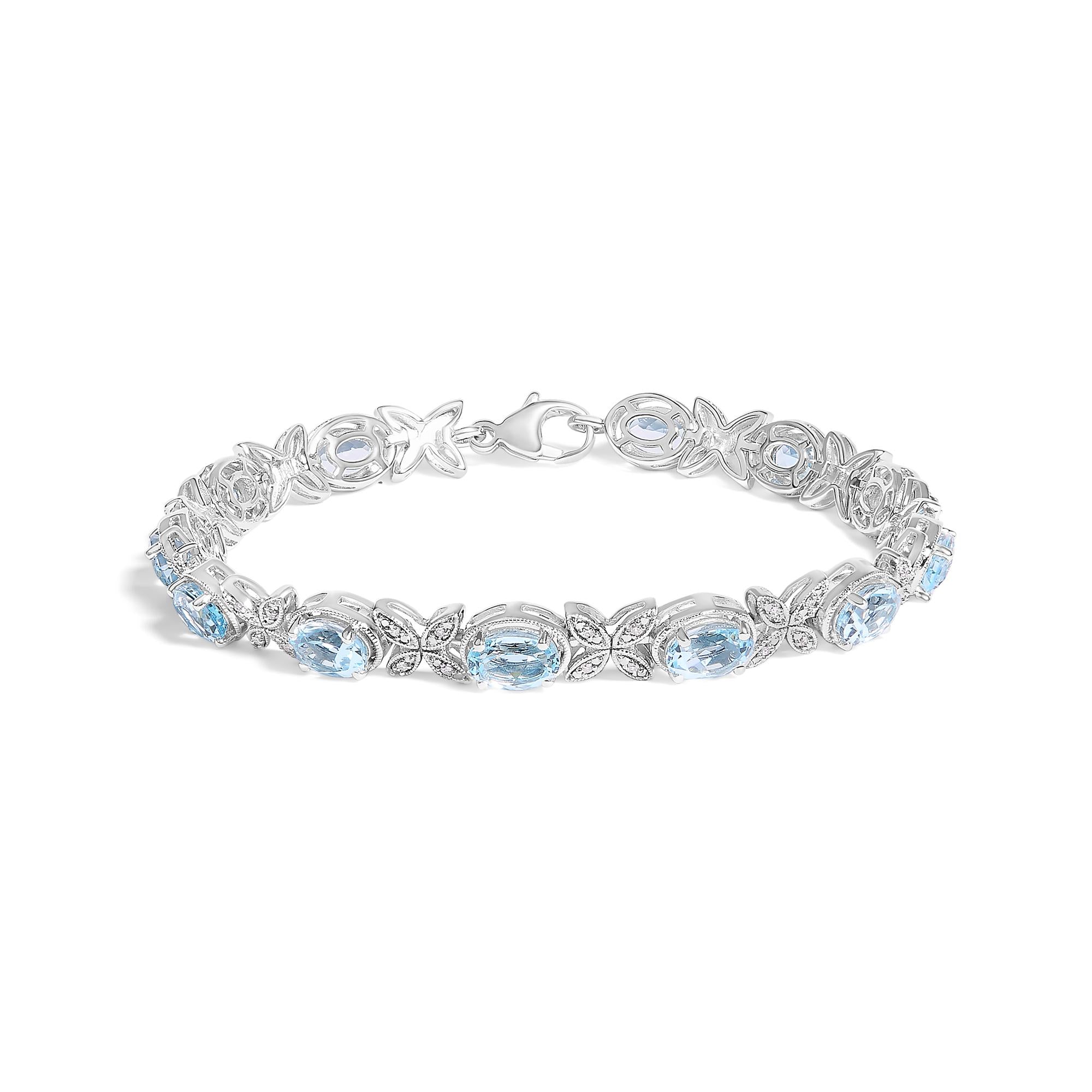 Pulsera de eslabones de mariposa con topacio azul ovalado y diamantes en plata de ley 925 (color IJ, claridad I1-I2) - 18 cm - Friggin Jewelry