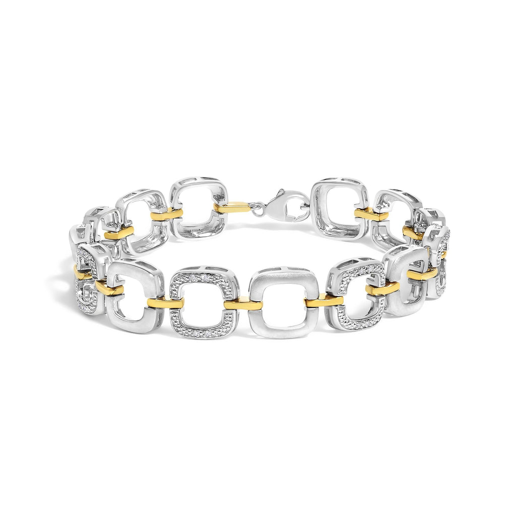 Bracciale a maglie aperte in argento sterling bicolore .925 con diamanti (colore IJ, purezza I1-I2) - 7" - Friggin Jewelry