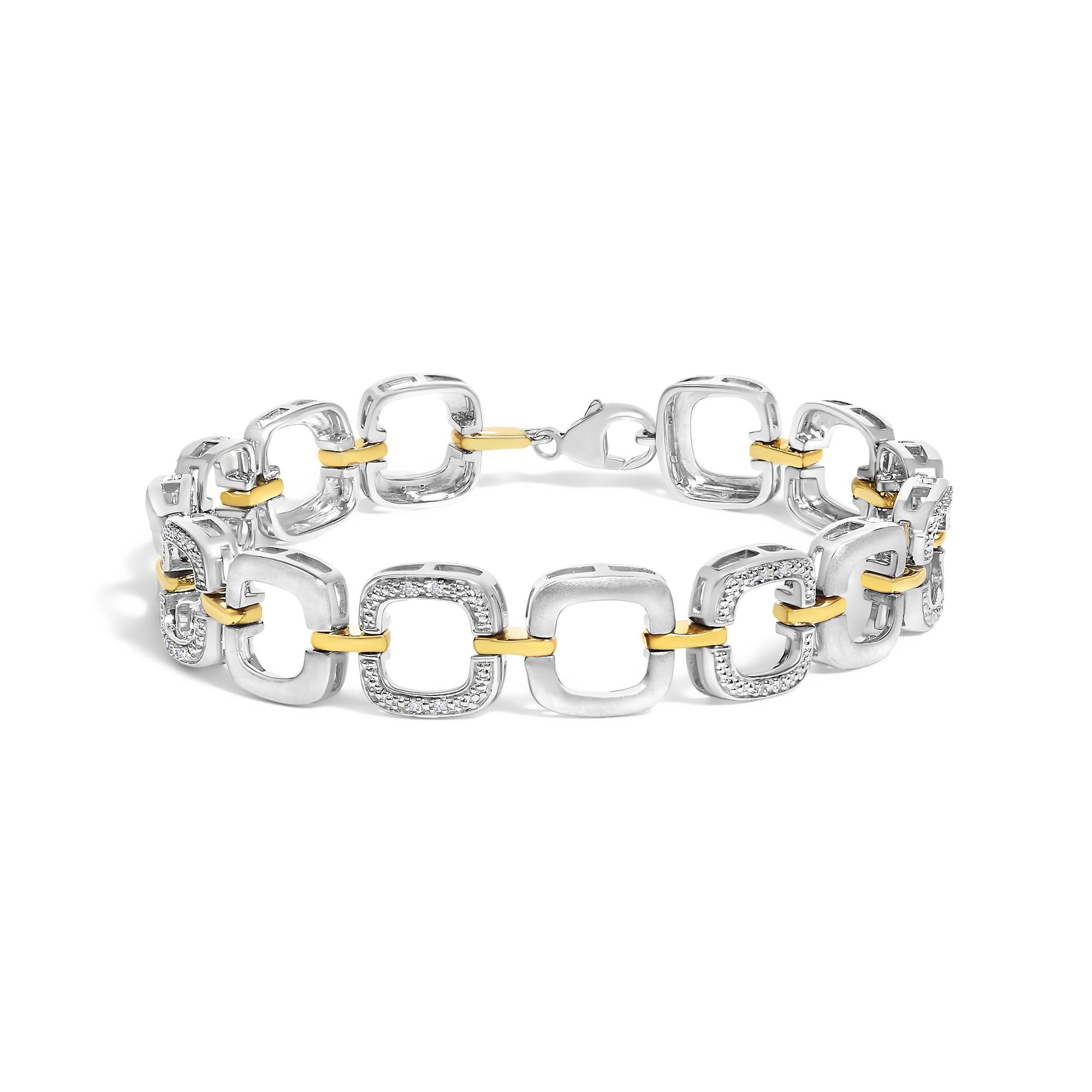 .925 Two-Tone Sterling Silver Diamond Accent Open Box Link Bracelet (I-J Color, I1-I2 Clarity) - 7" - Friggin Jewelry