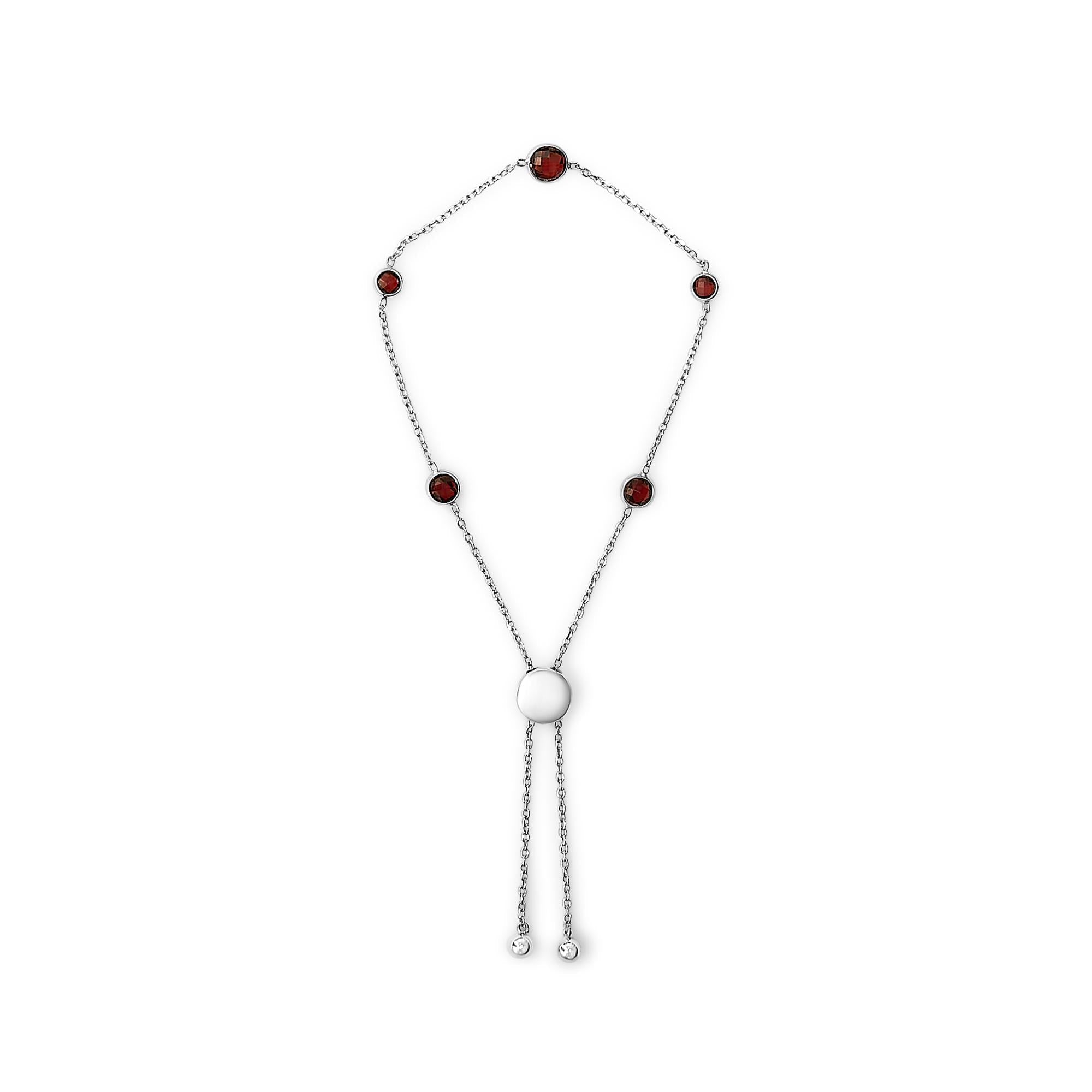 Pulsera bolo ajustable de 5 estaciones con granate rojo engastado en bisel de plata de ley 925 - Friggin Jewelry