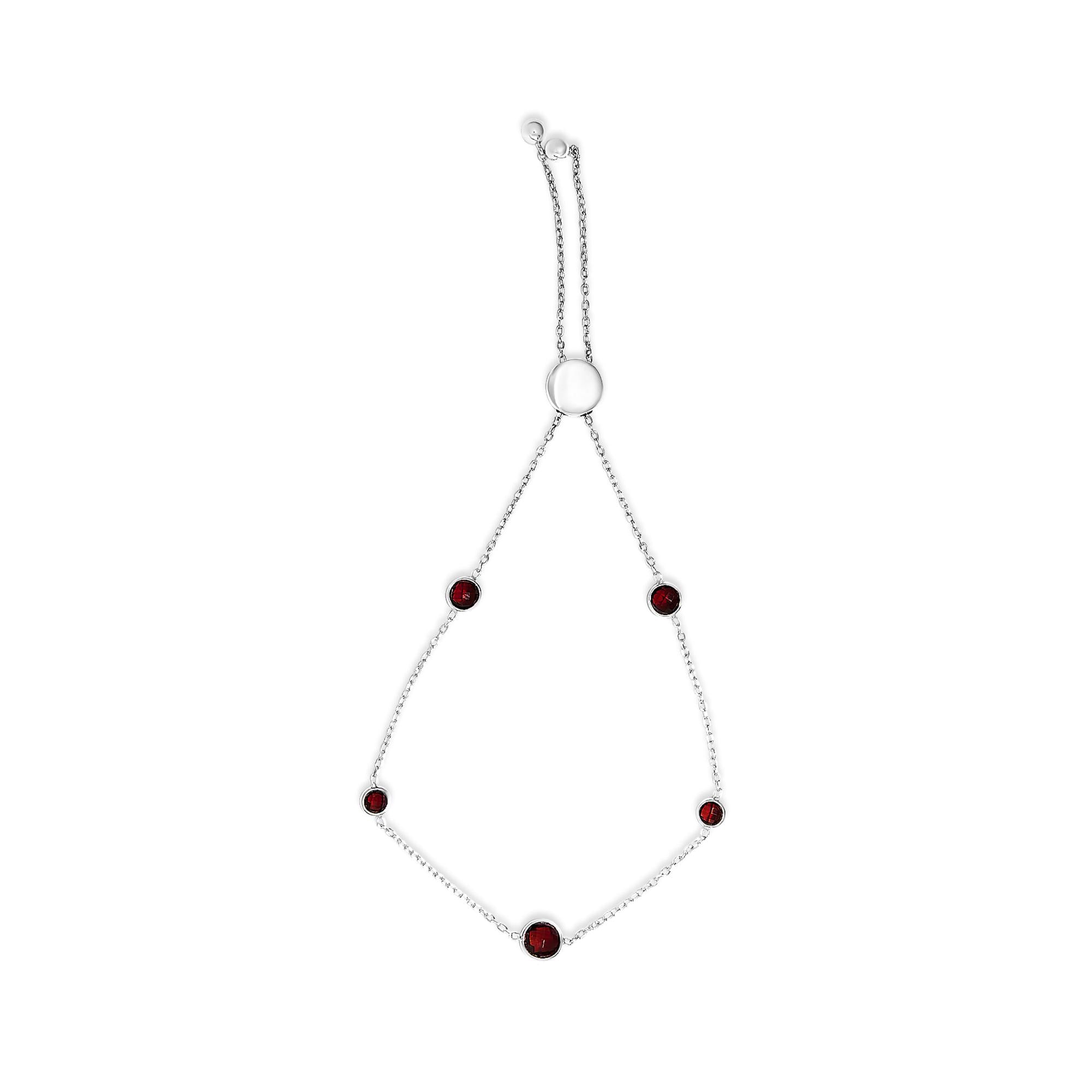 Pulsera bolo ajustable de 5 estaciones con granate rojo engastado en bisel de plata de ley 925 - Friggin Jewelry