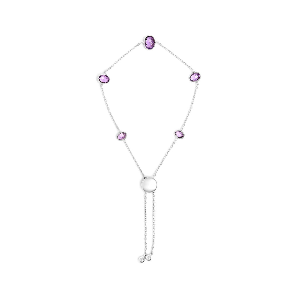 Braccialetto Bolo regolabile a 5 posizioni con castone in argento sterling 925 e ametista viola - Friggin Jewelry