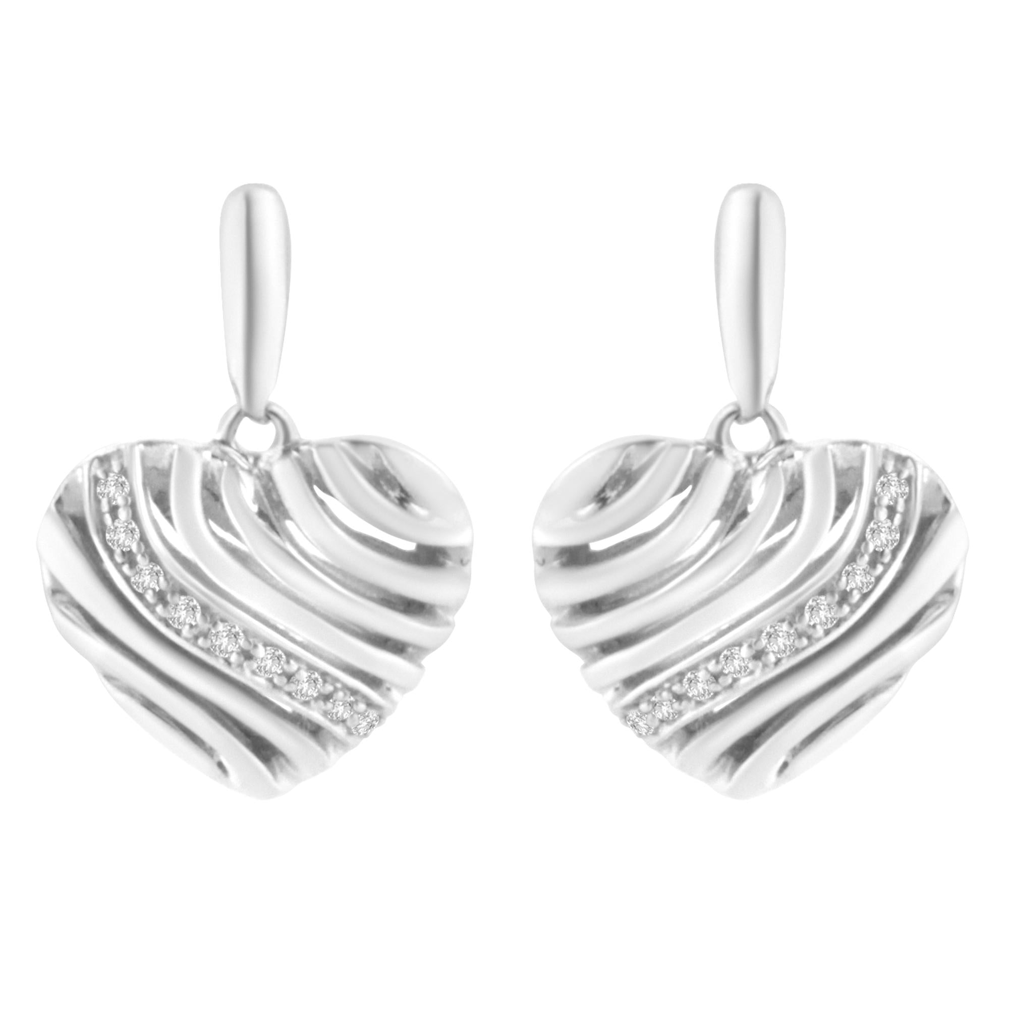 Sterling Silver Heart Diamond Accent Puff Earrings (I-J, I1-I2) - Friggin Jewelry