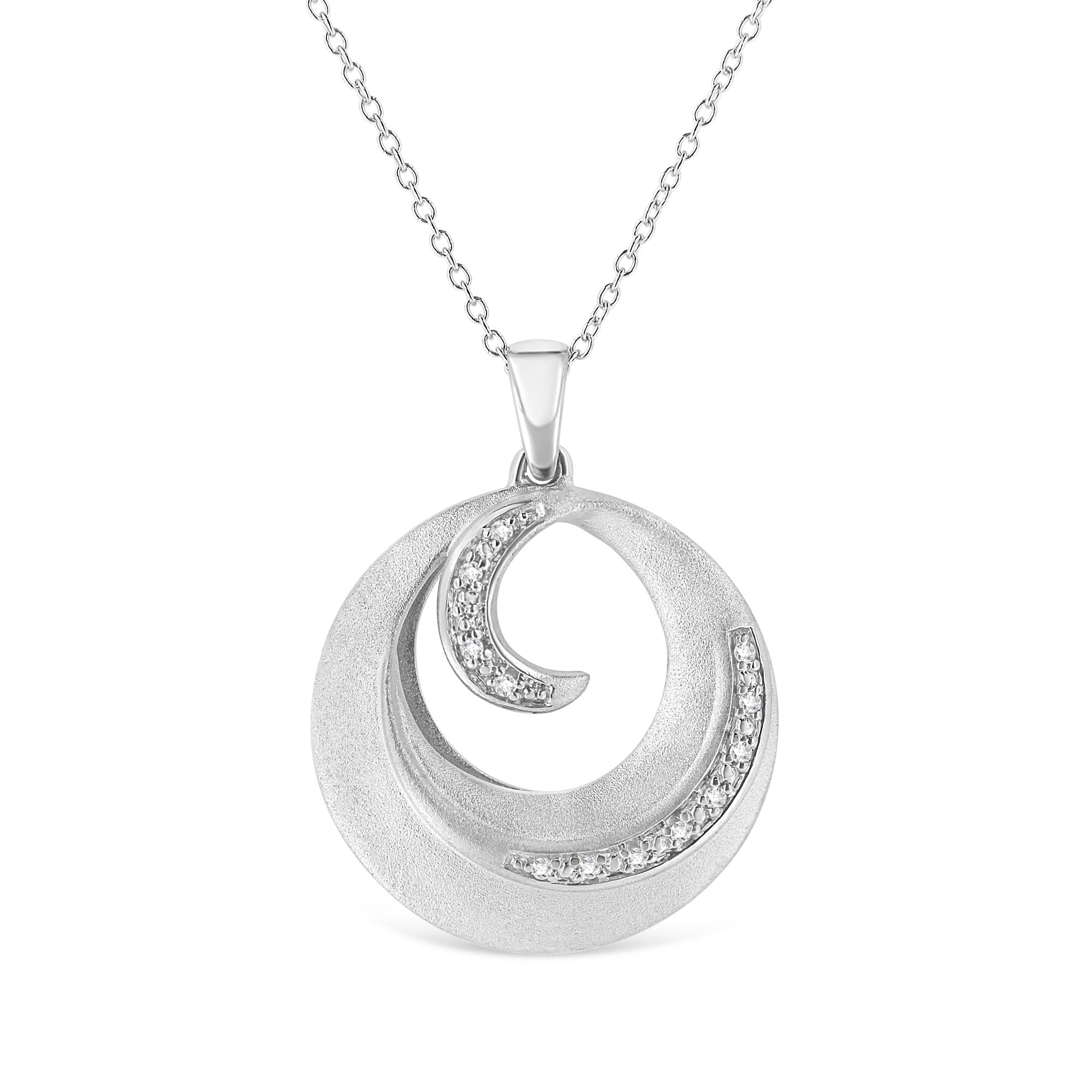 Collar con colgante circular de 45 cm en plata de ley 925 con detalles de diamantes engastados en pavé (color IJ, claridad I1-I2) - Friggin Jewelry
