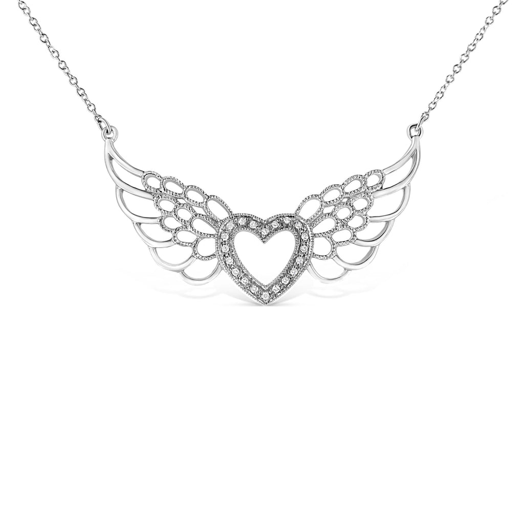 Collar con colgante de corazón de 45 cm con alas de hada y detalles de diamantes en plata de ley 925 (color IJ, claridad I1-I2) - Friggin Jewelry