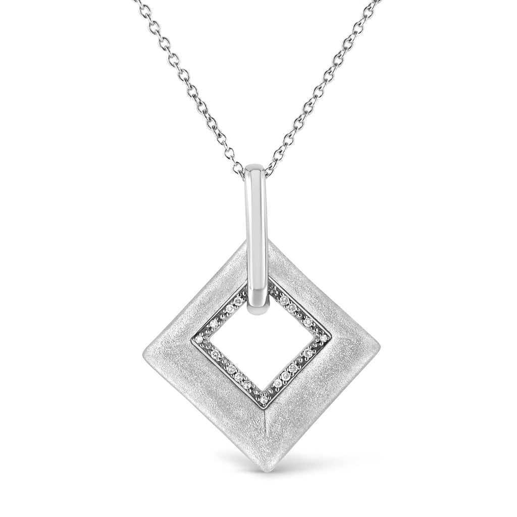 .925 Sterling Silver Pave-Set Diamond Accent Kite Shape 18" Pendant Necklace (I-J Color, I1-I2 Clarity) - Friggin Jewelry