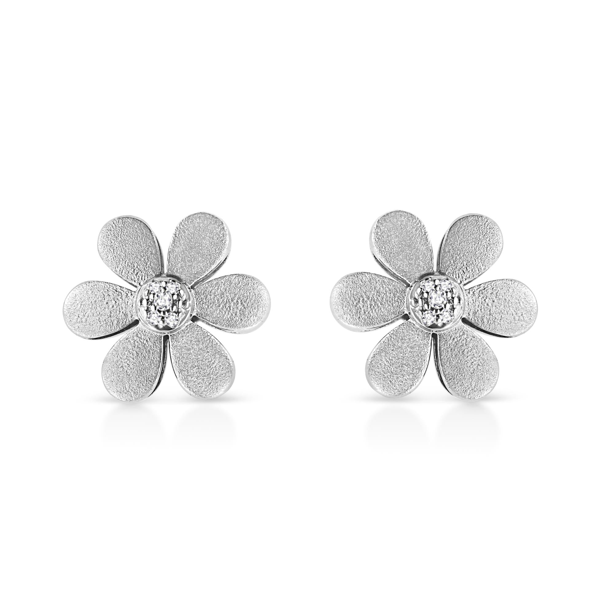 Orecchini a cerchio con fiore in argento sterling 925 con finitura opaca e diamanti (colore IJ, purezza I1-I2) - Friggin Jewelry