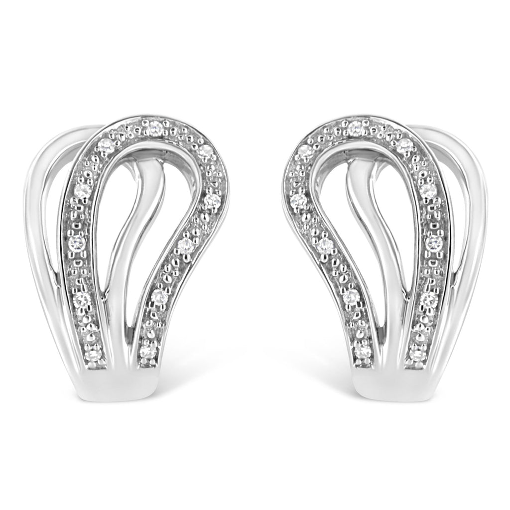 .925 Sterling Silver Pave-Set Diamond Accent Horseshoe Hoop Earring (I-J Color, I1-I2 Clarity) - Friggin Jewelry