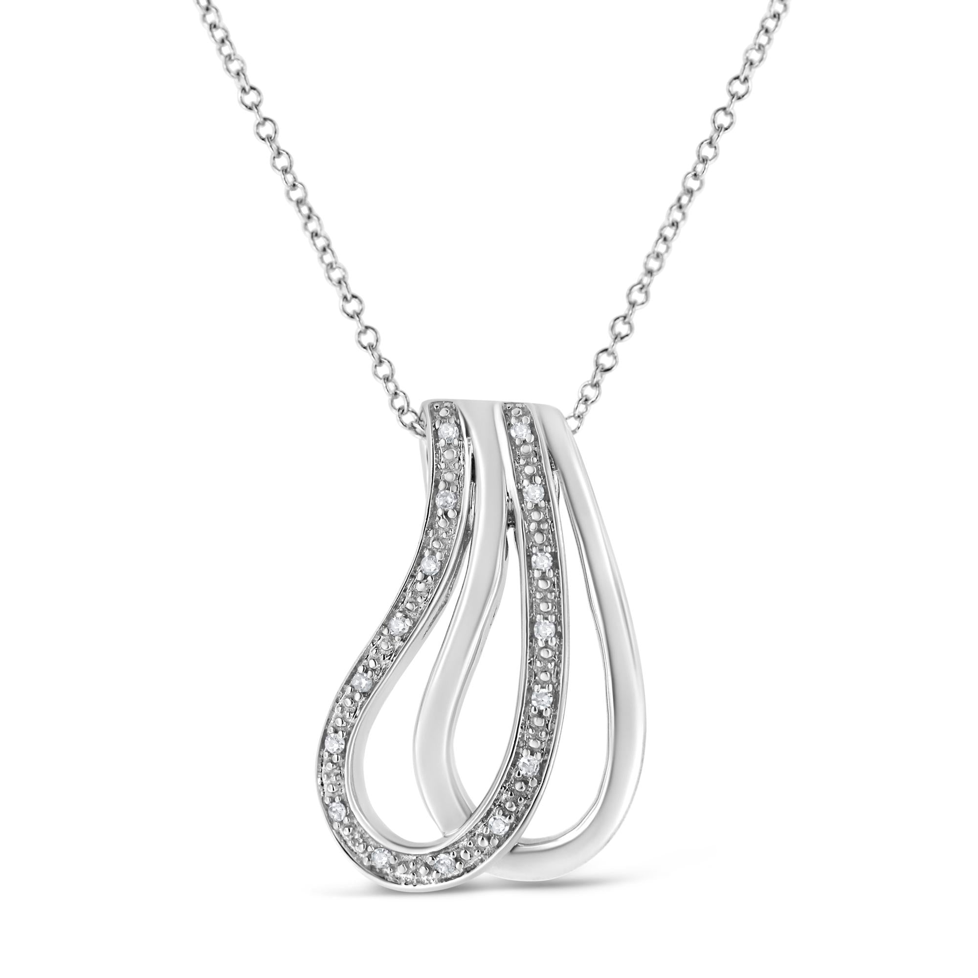 .925 Sterling Silver Pave-Set Diamond Accent Double Curve 18" Pendant Necklace (I-J Color, I1-I2 Clarity) - Friggin Jewelry