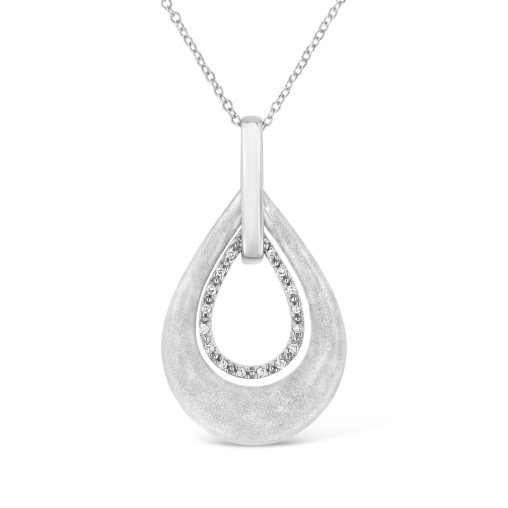 Collar con colgante de 45 cm en plata de ley 925 con diseño de doble gota y detalles de diamantes engastados en garras (color IJ, claridad I1-I2) - Friggin Jewelry