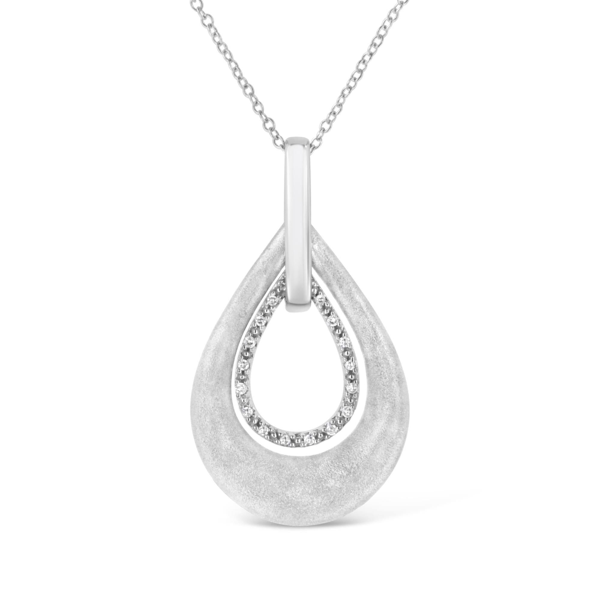 Collar con colgante de 45 cm en plata de ley 925 con diseño de doble gota y detalles de diamantes engastados en garras (color IJ, claridad I1-I2) - Friggin Jewelry